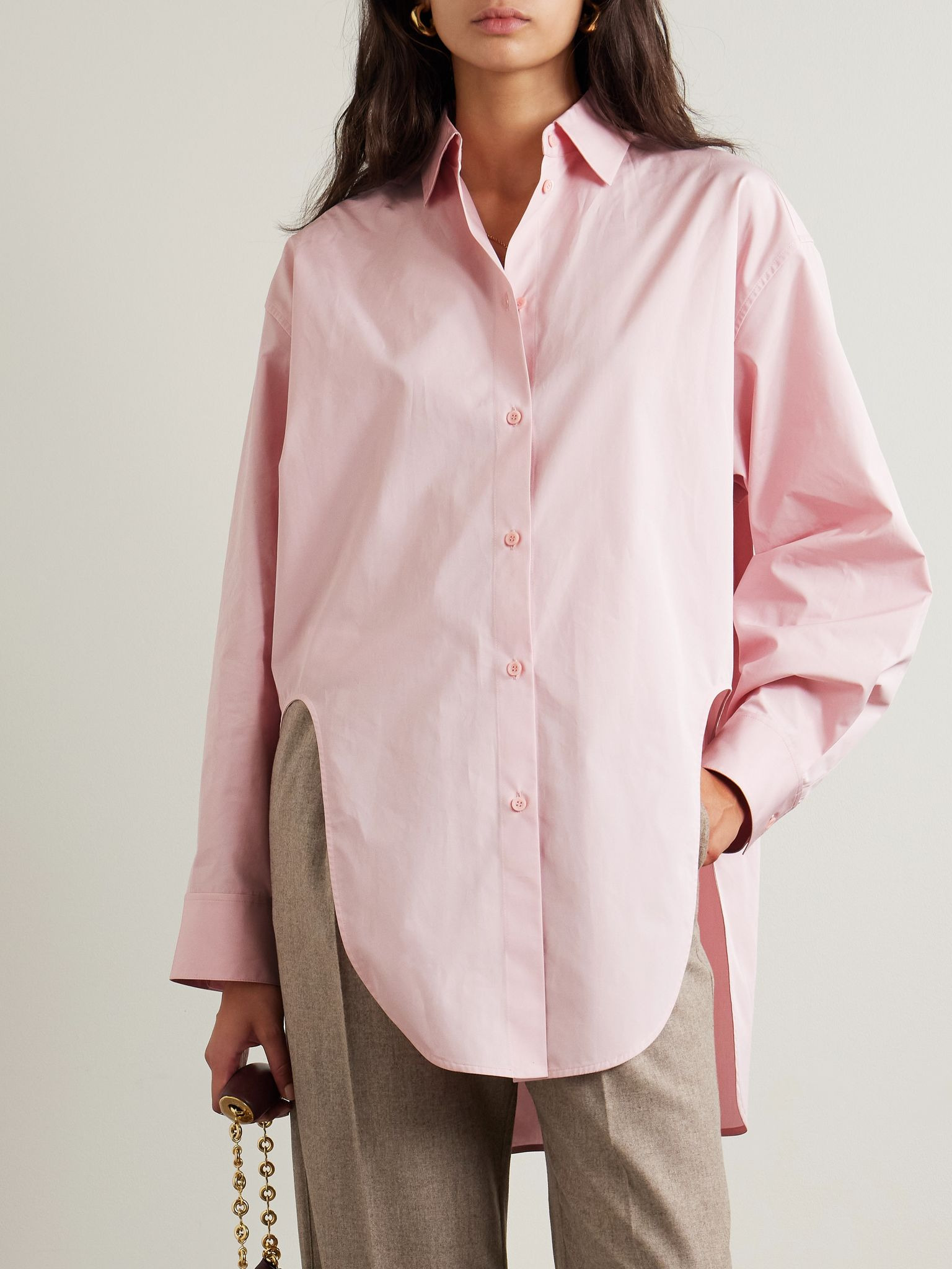 Cutout cotton-poplin shirt Pink - 3