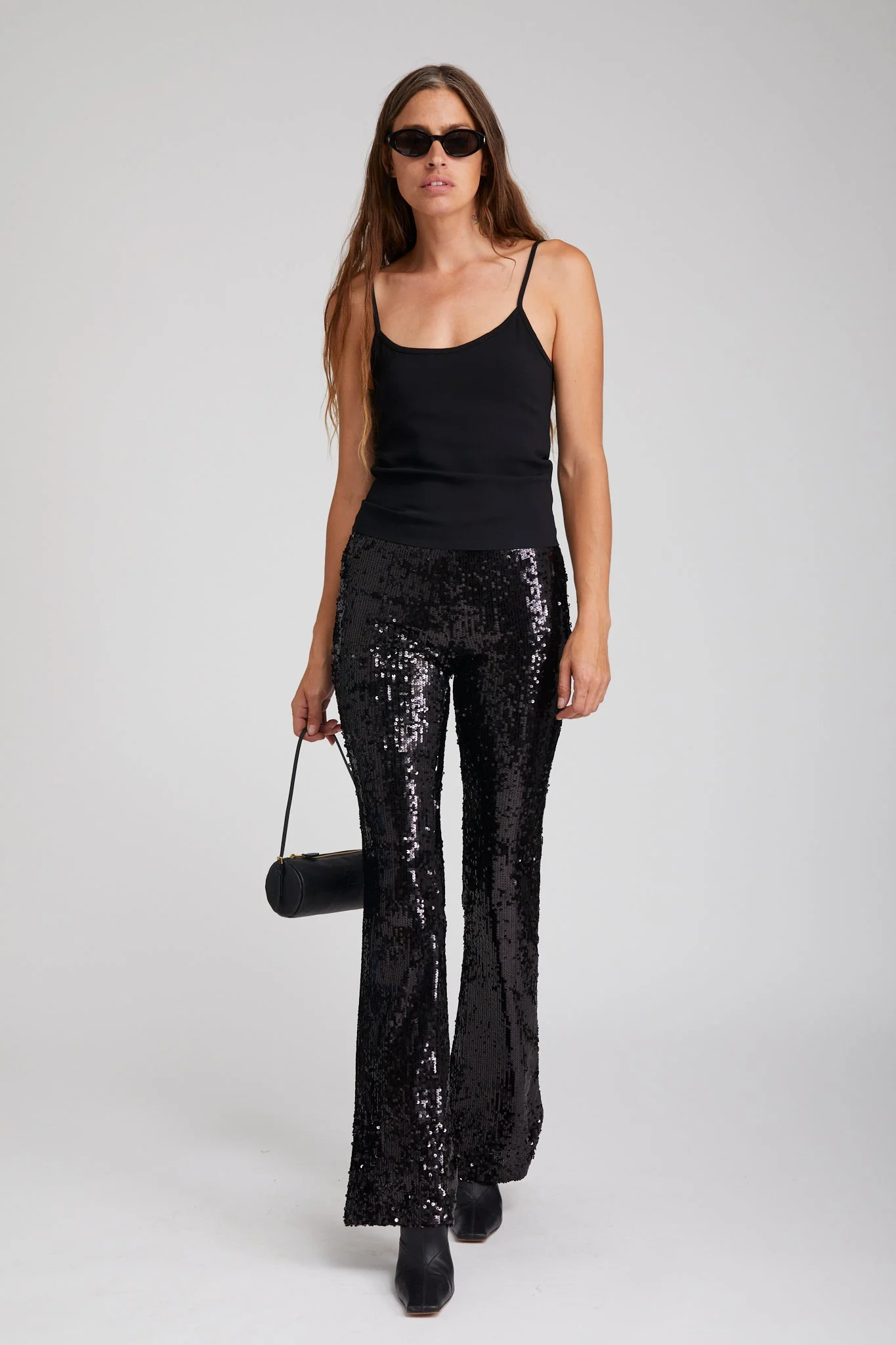 BLACK SEQUIN MICRO FLARE PANT - 1