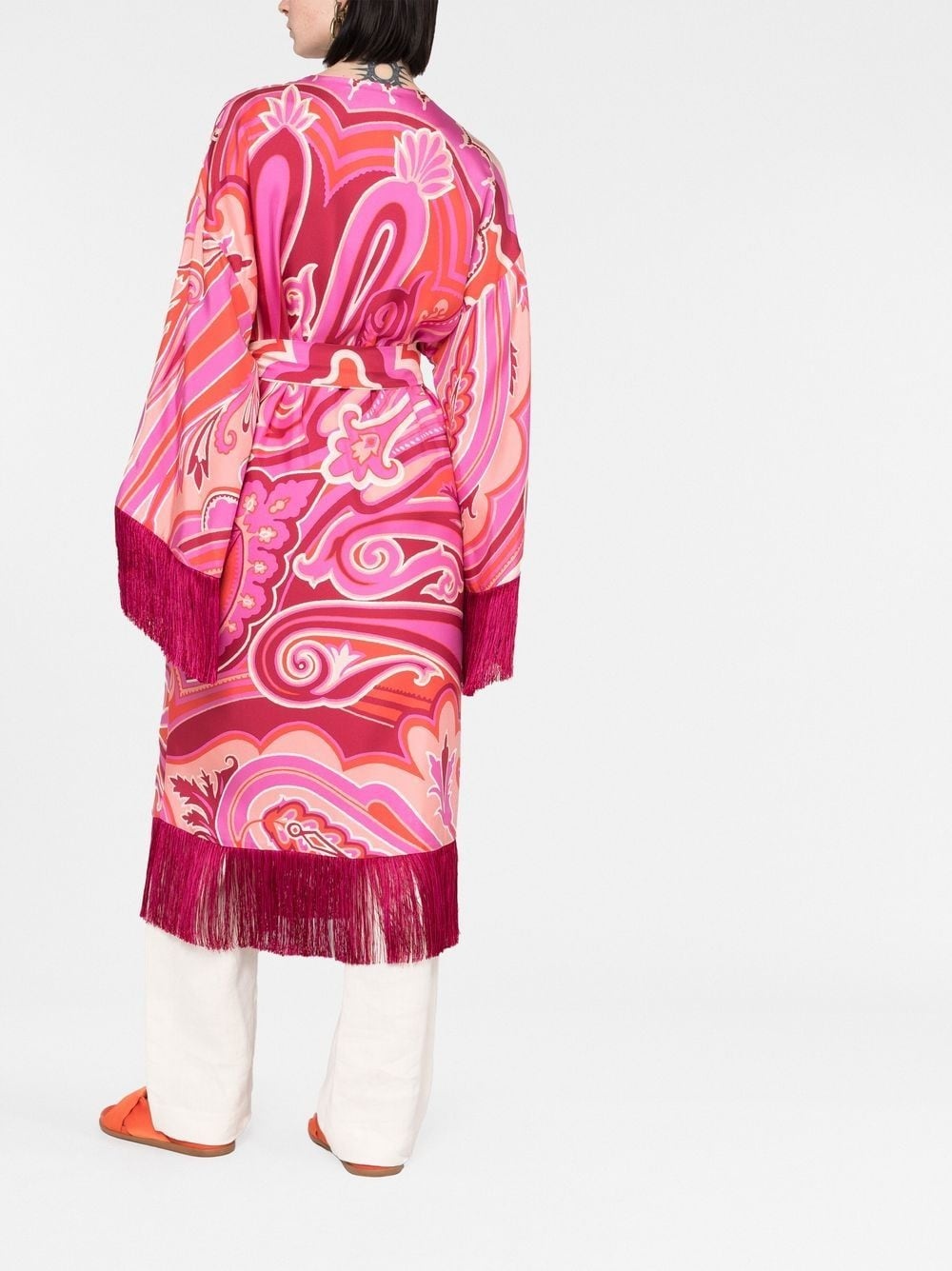 paisley-print fringed jacket - 4