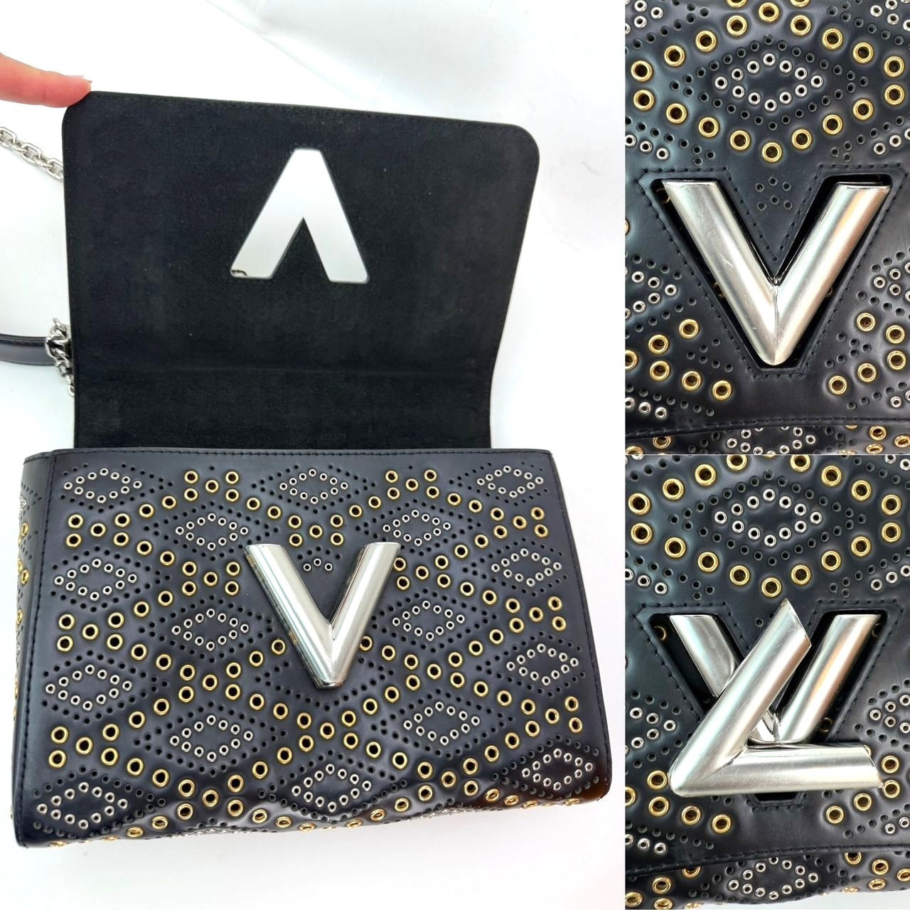 Louis Vuitton Calfskin Eyelet Twist MM Black Gold Silver Shoulder Bag - 3