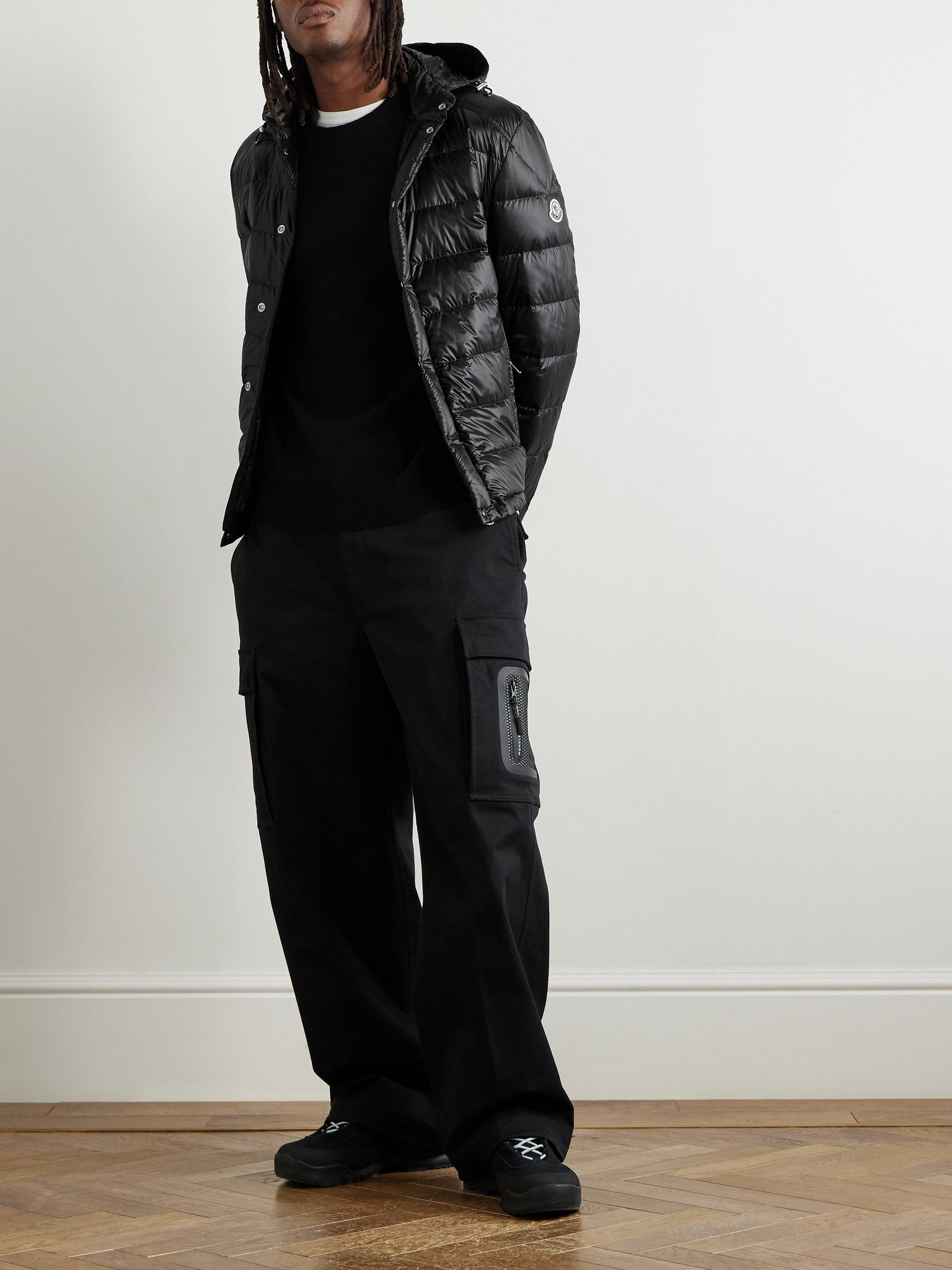 Gliere Logo-Appliquéd Quilted Glossed-Nylon Down Hooded Jacket Black - 2