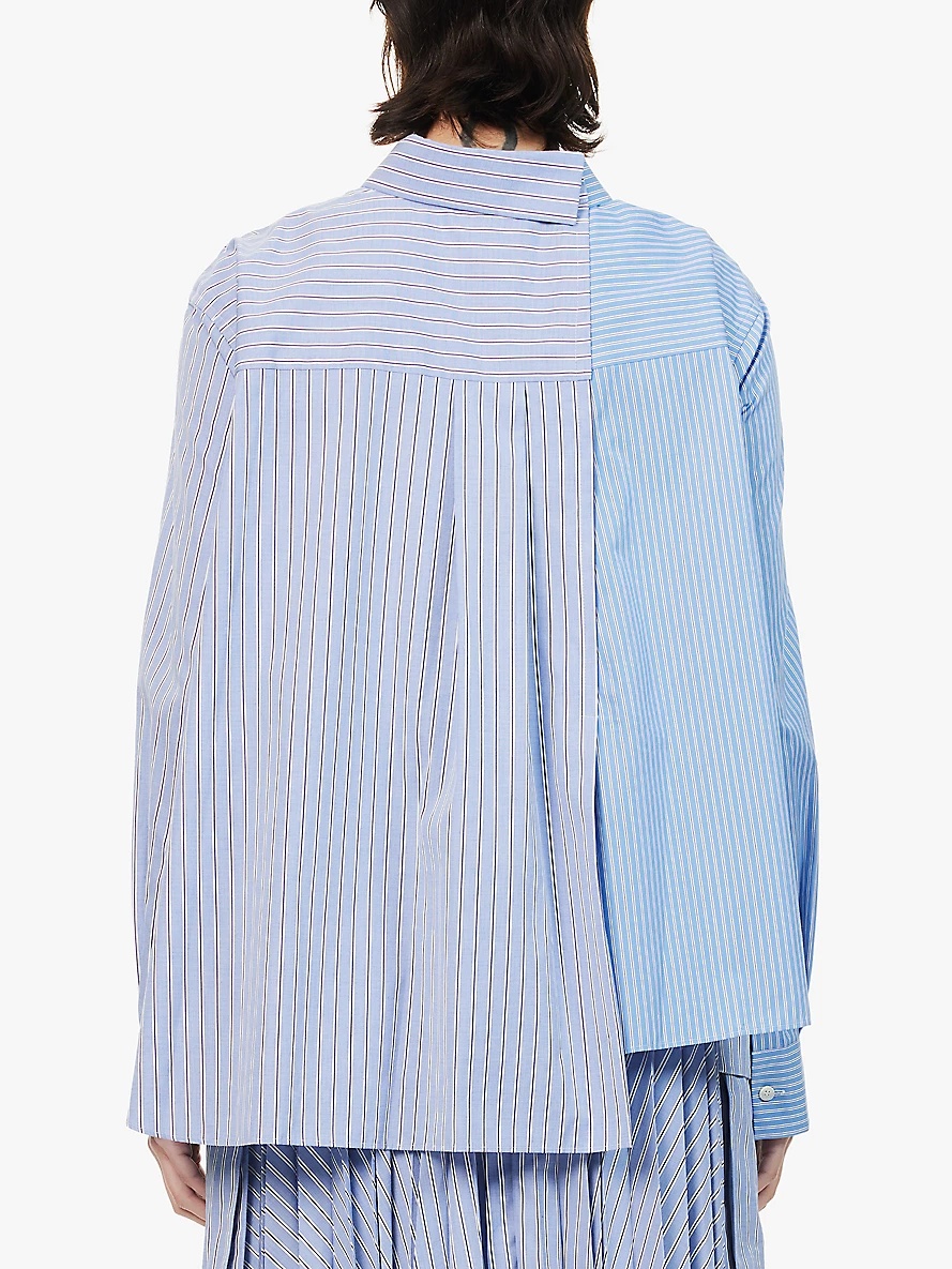 Striped asymmetric-hem cotton shirt - 4