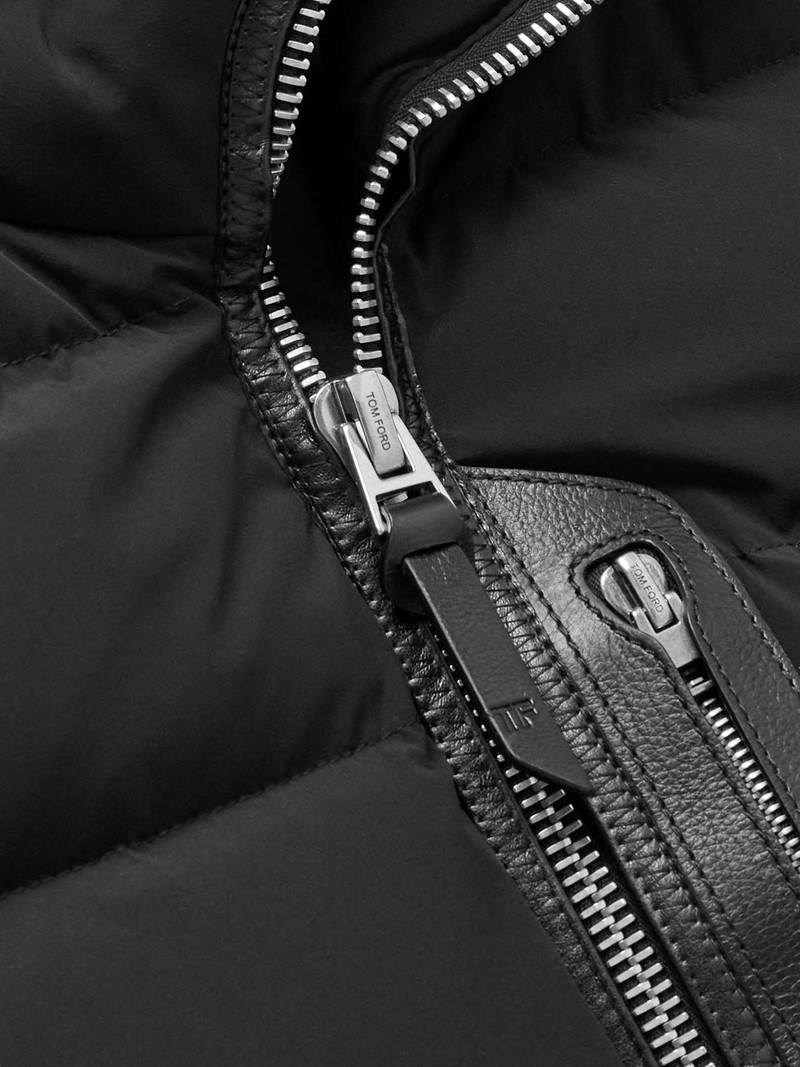 Slim-Fit Full-Grain Leather-Trimmed Quilted Stretch-Shell Down Gilet 5