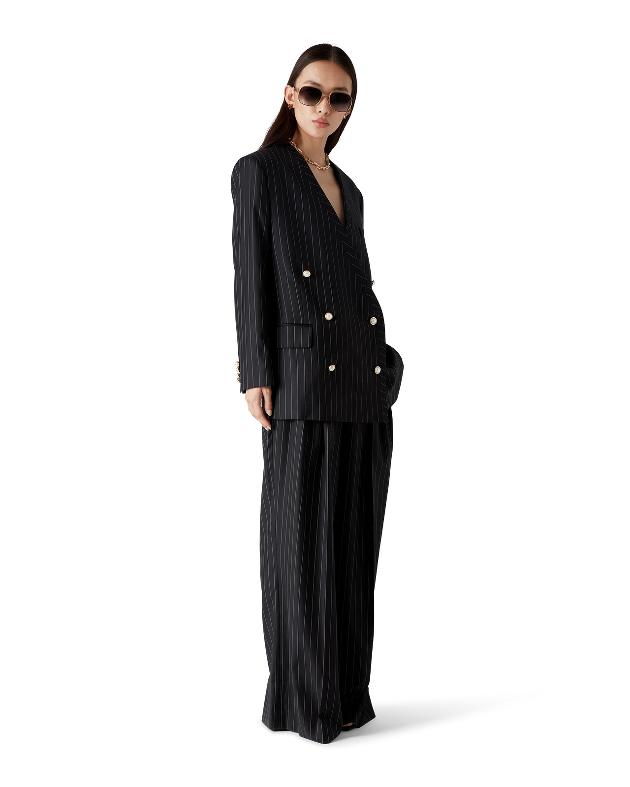Wool Pinstripe Oversized Blazer | Casablanca Paris - 2