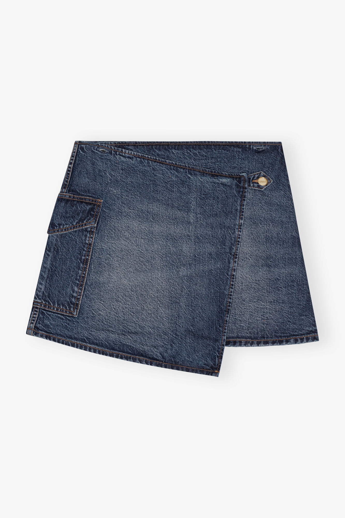 DARK BLUE HEAVY WASHED FLARED SKIRT JEANS - 9