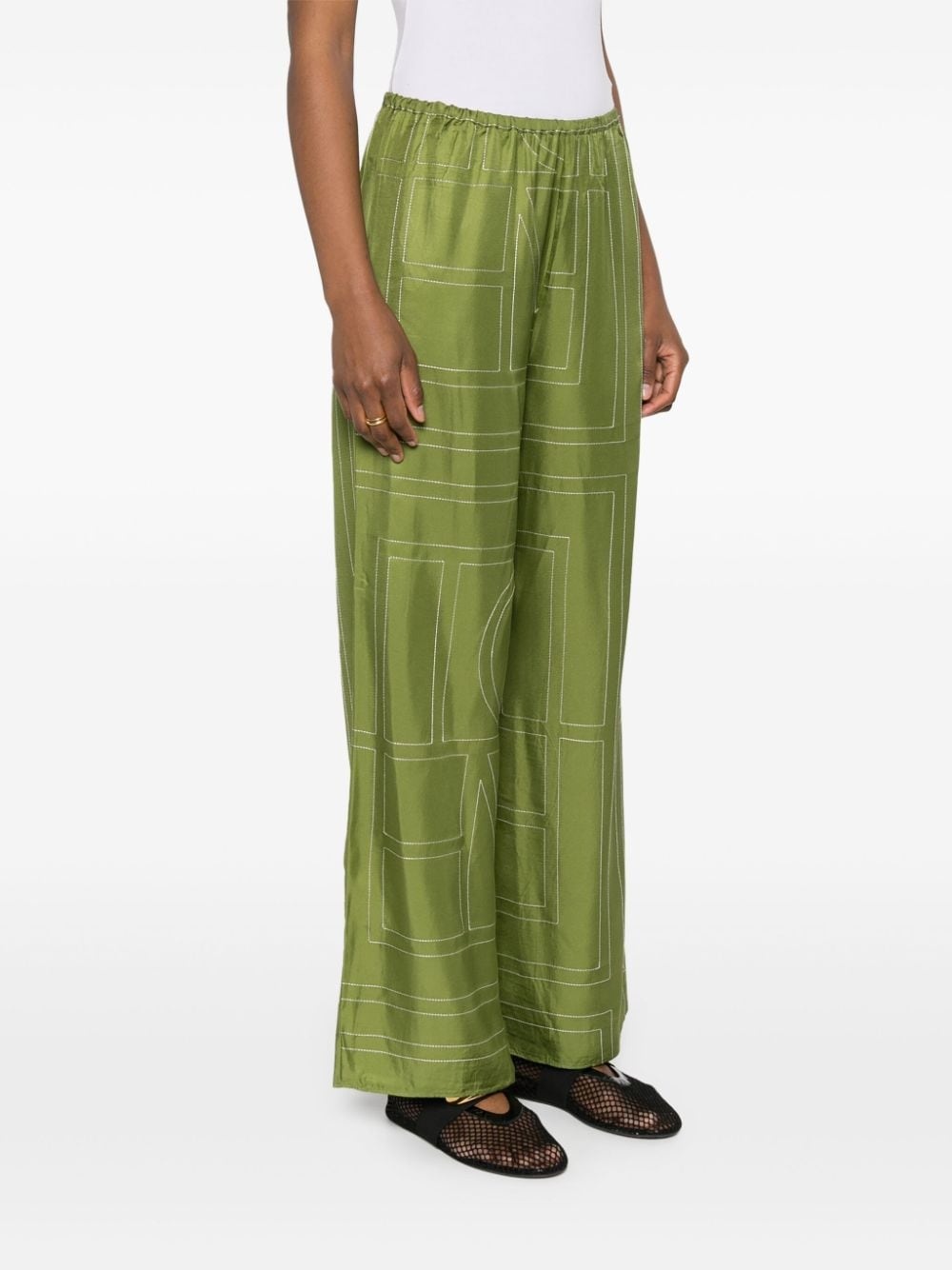 monogram silk straight-leg trousers - 3