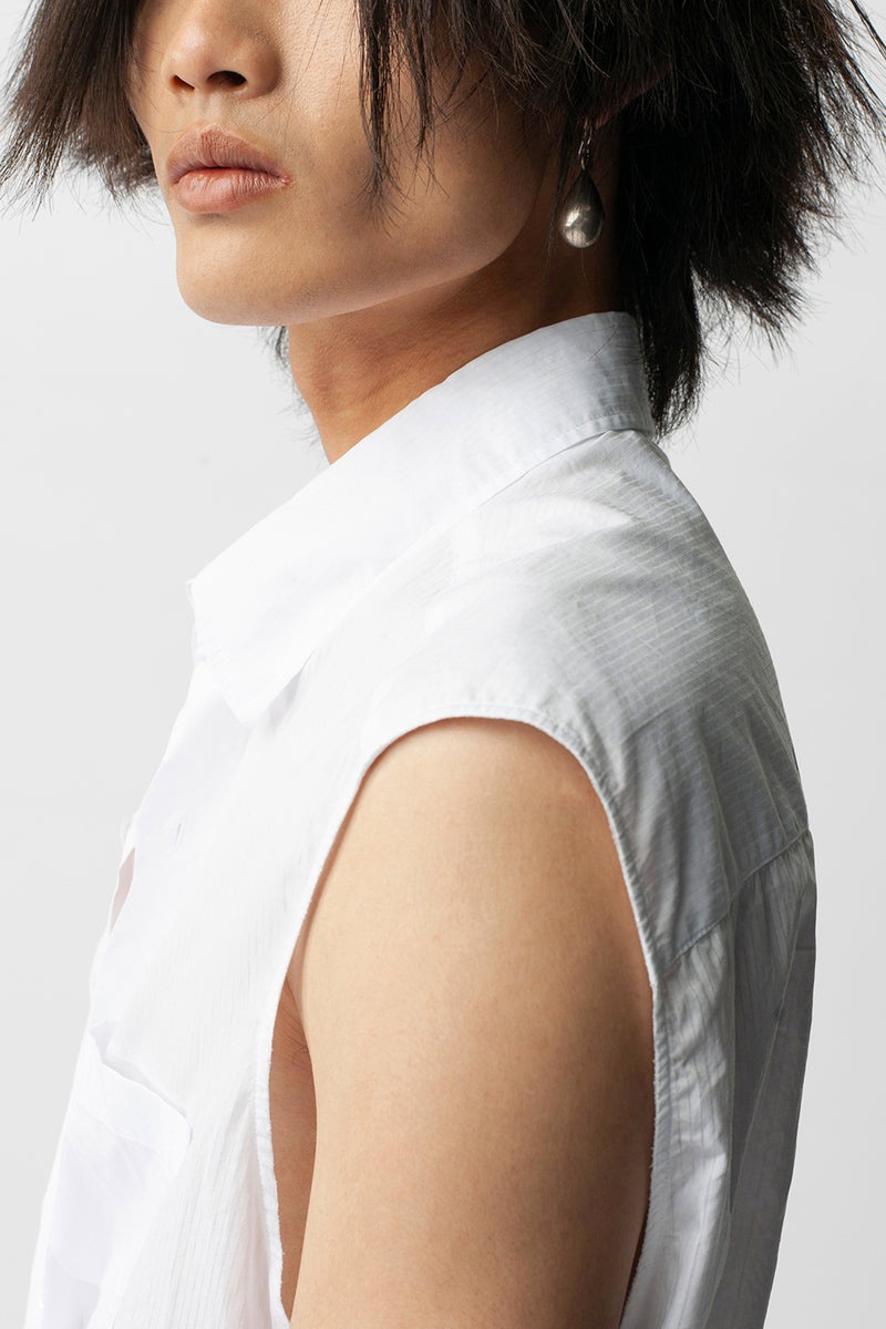 Dorian Sleeveless High Comfort Striped Long Shirt - 4