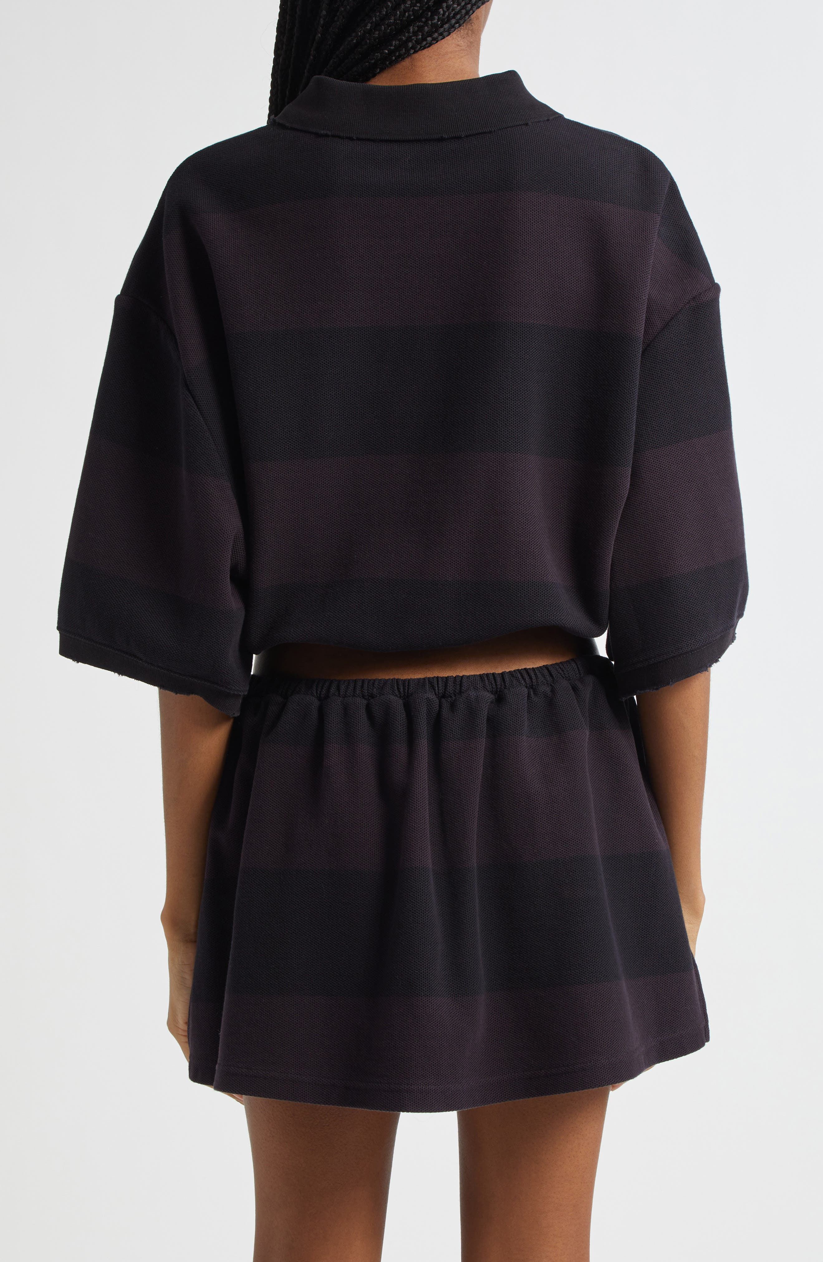 Alexander Wang Deconstructed Crop Piqué Polo in Black Overdyed Stripe at Nordstrom - 3