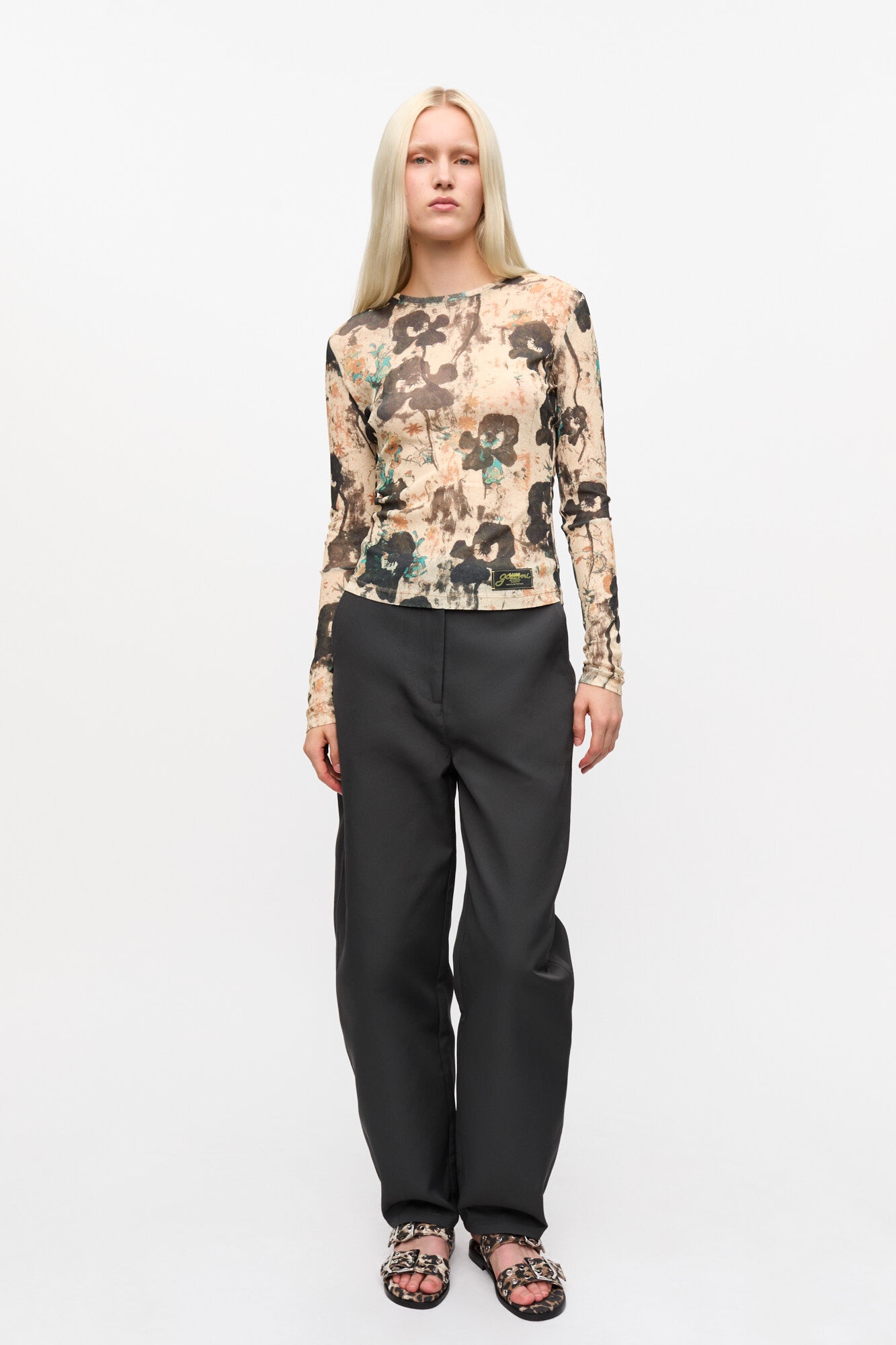 PRINTED MARL MESH LONG SLEEVE TOP - 4