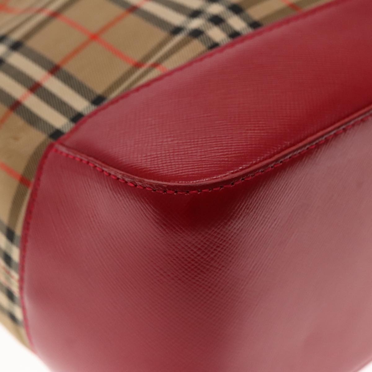 Burberry Nova Check Shoulder Bag Canvas Leather Beige Red Silver - 13