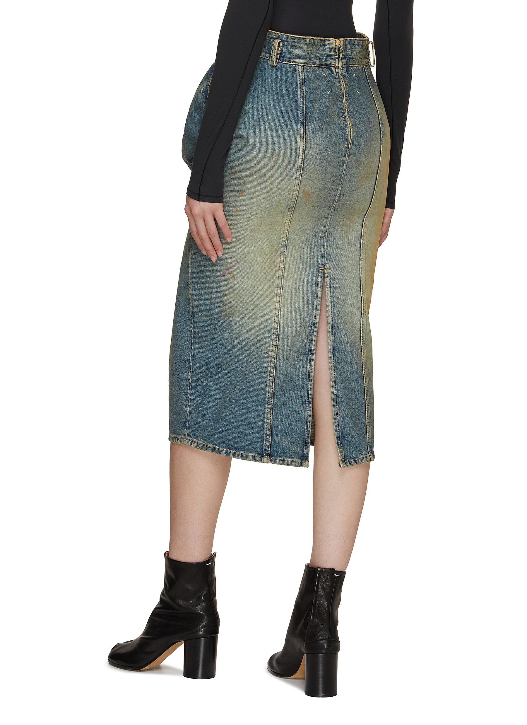Maison Margiela PLEATED WASHED DENIM MIDI SKIRT