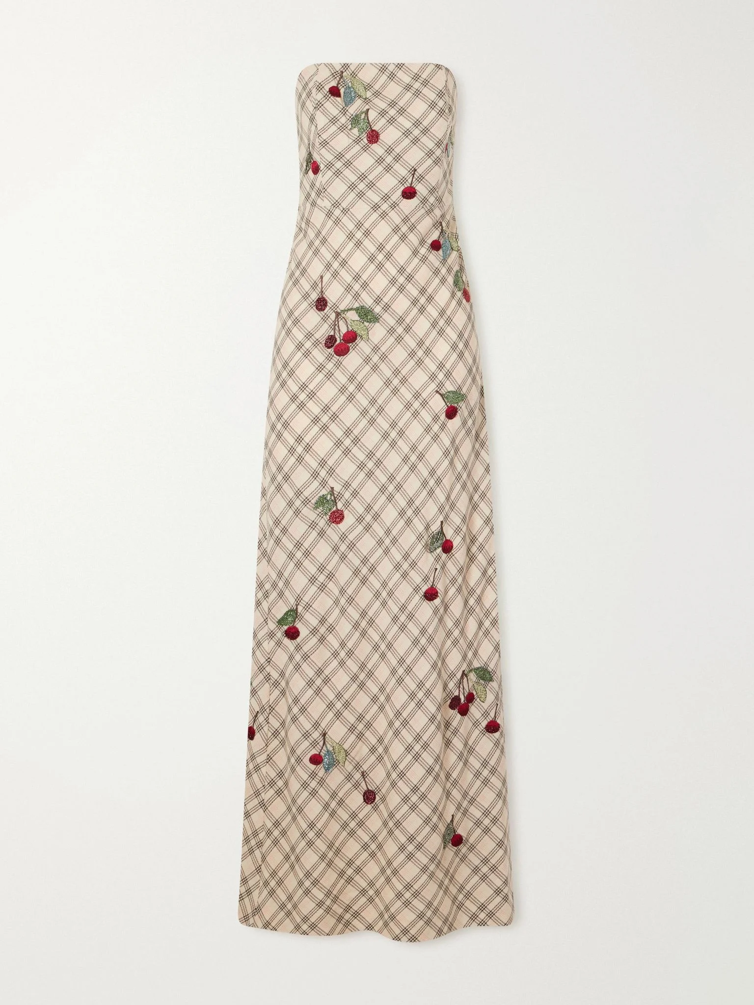 Luna bead-embellished checked wool-jacquard bustier gown Cream - 1