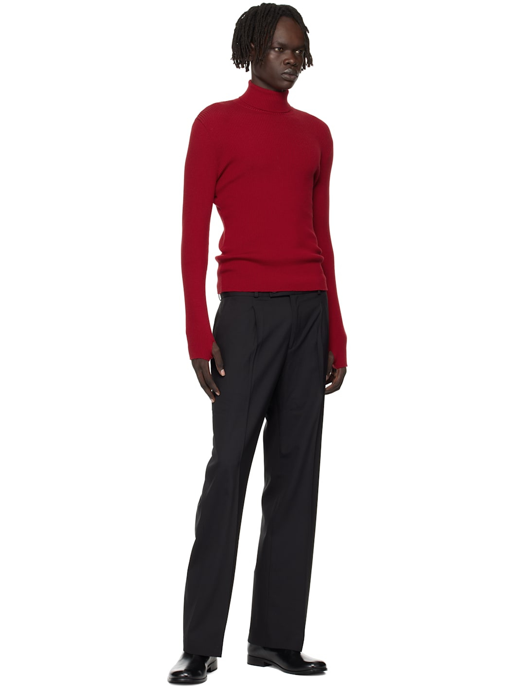 Red Ribbed Turtleneck - 4