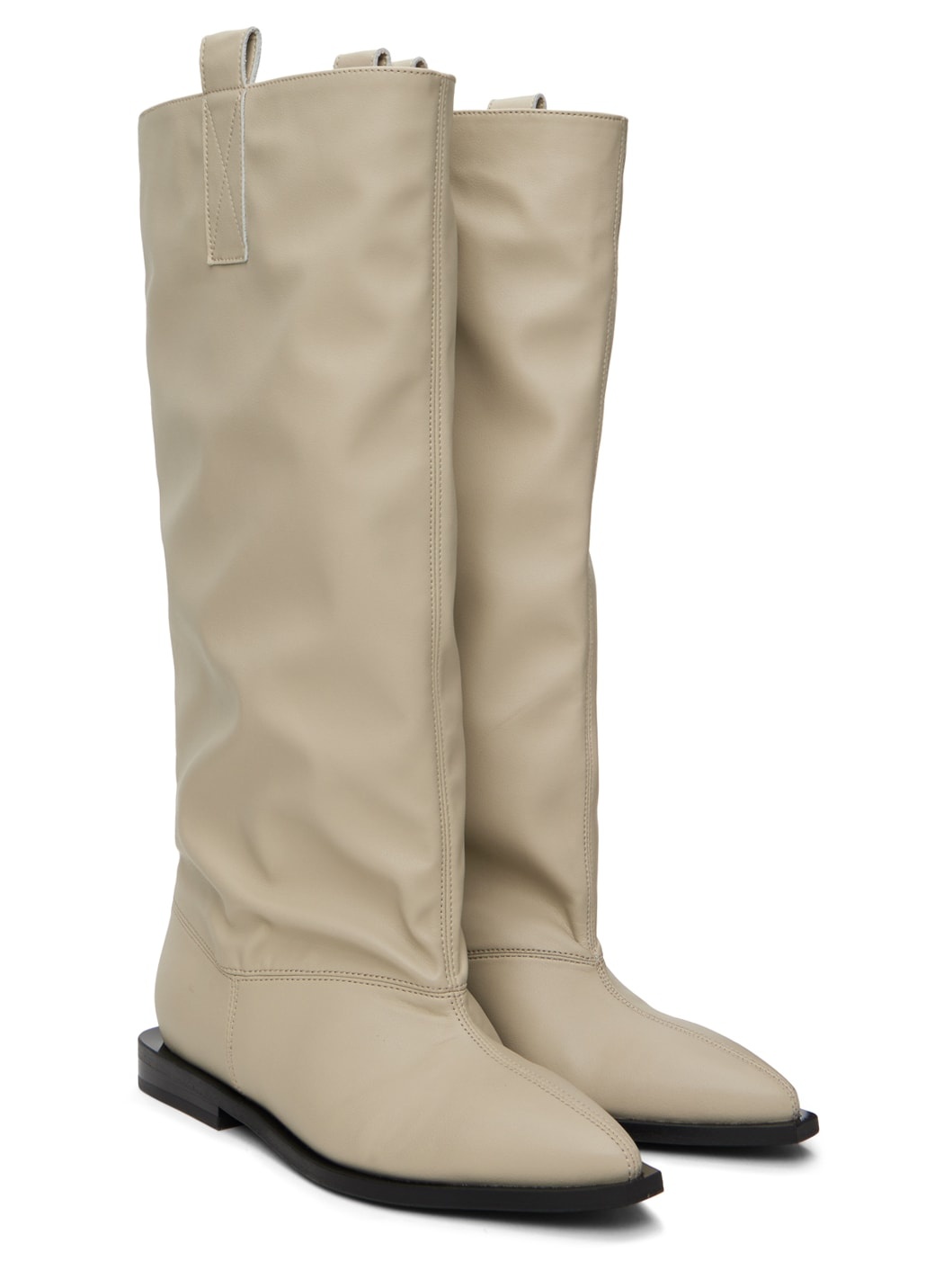 Beige Western Loose Flat Tubular Boots - 4
