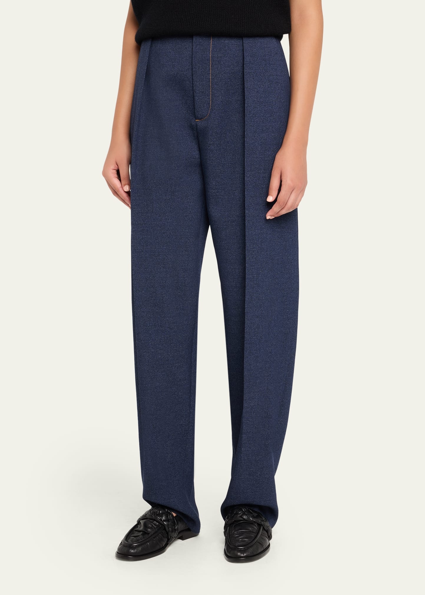Melange Wool Drill Pleated Tapered-Leg Trousers - 4
