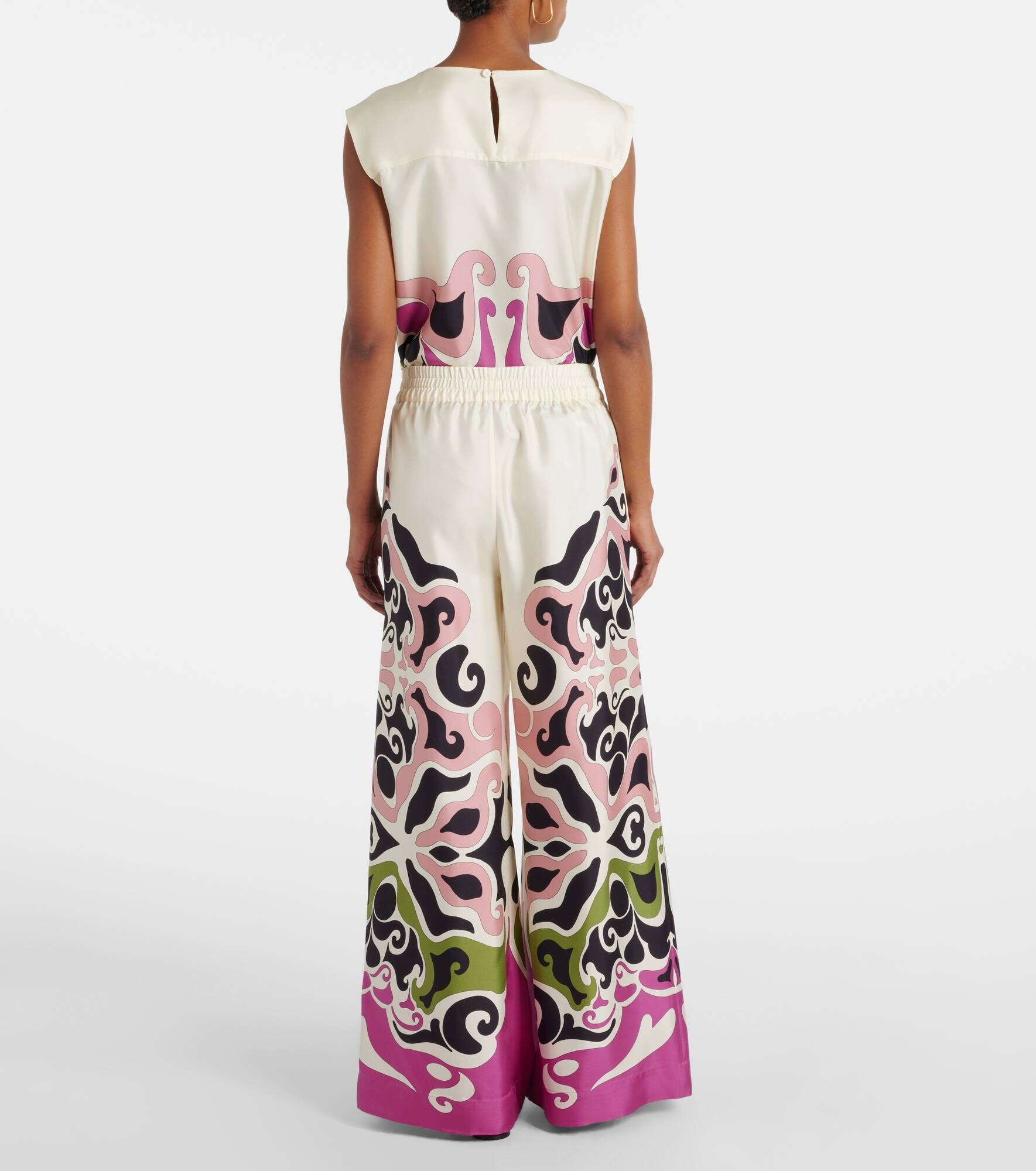 Printed silk twill palazzo pants - 3