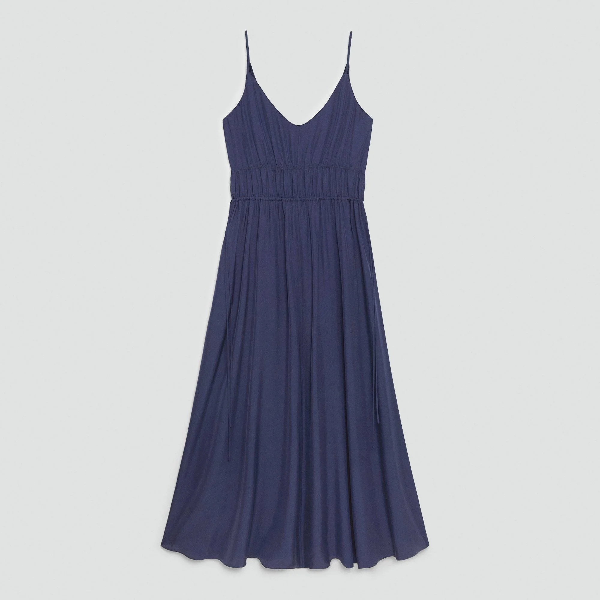 Gathered V-Neck Dress in Washed Twill - 1