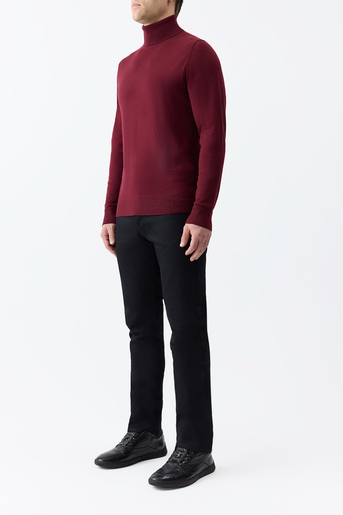 Jermaine Knit Turtleneck in Bordeaux Merino Wool - 4