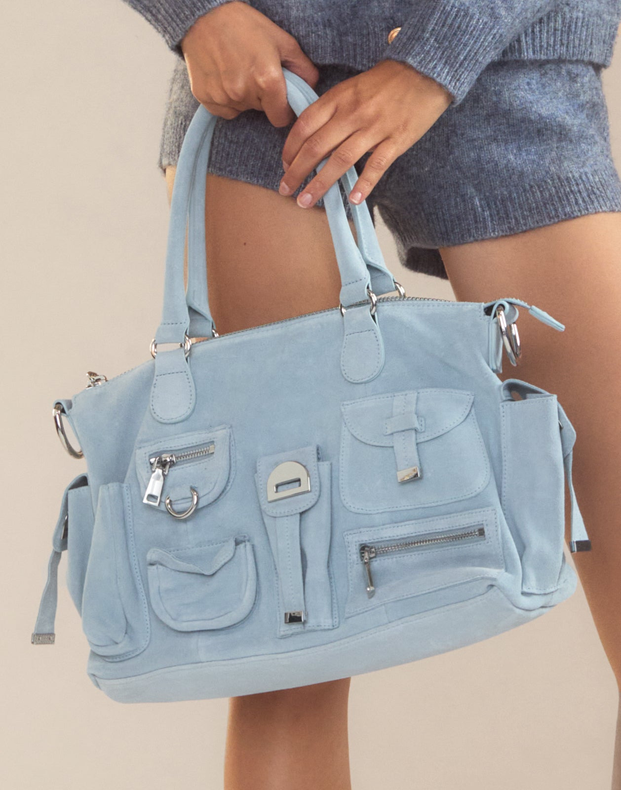 Suede Cargo Pocket Shoulder Bag - 5