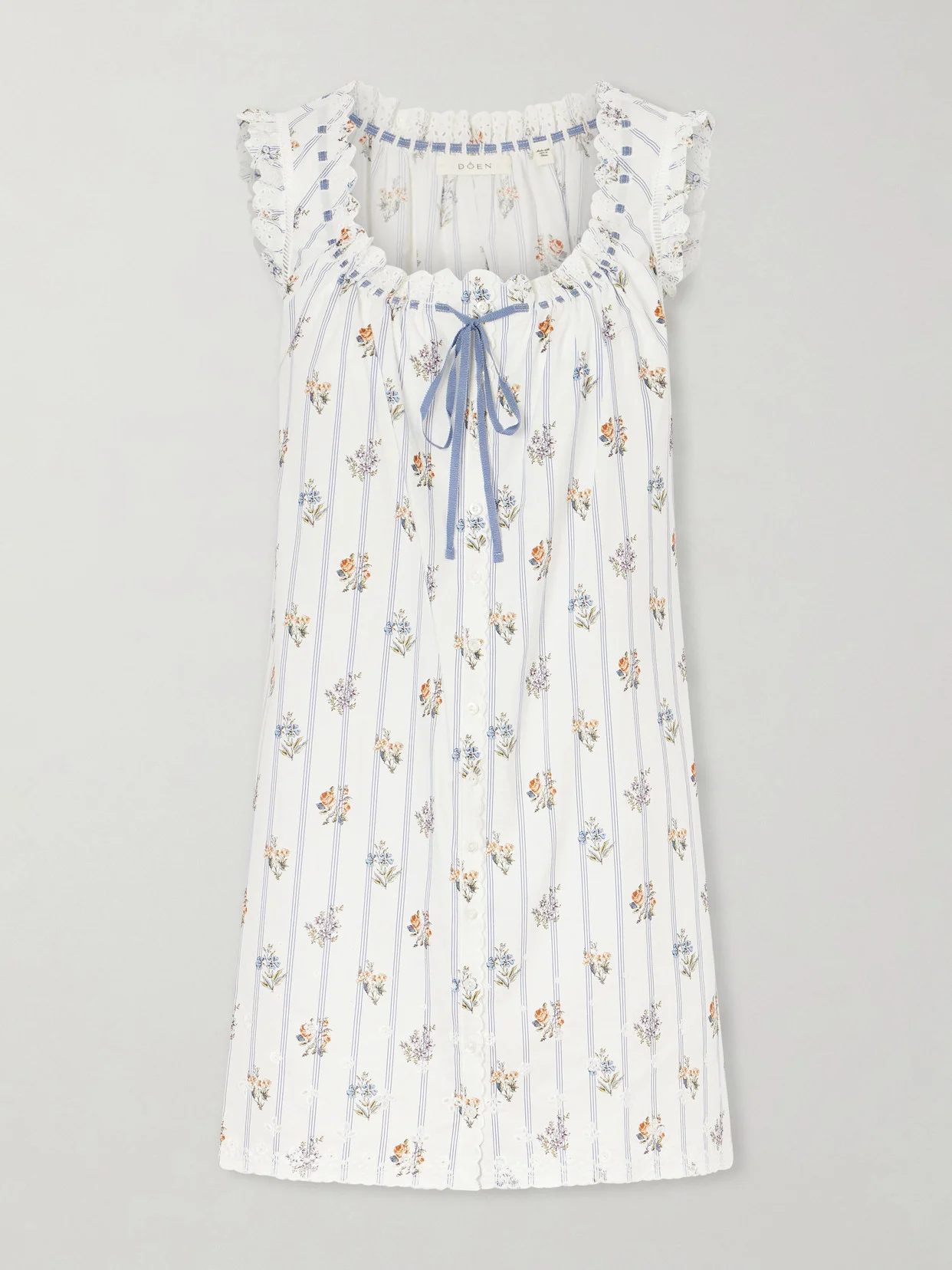DEN Nessie Embroidered Striped Floral-print Organic Cotton Mini Dress - 4887-2436P | REVERSIBLE DEN Nessie Embroidered Striped Floral-print Organic Cotton Mini Dress - 4887-2436P | REVERSIBLE