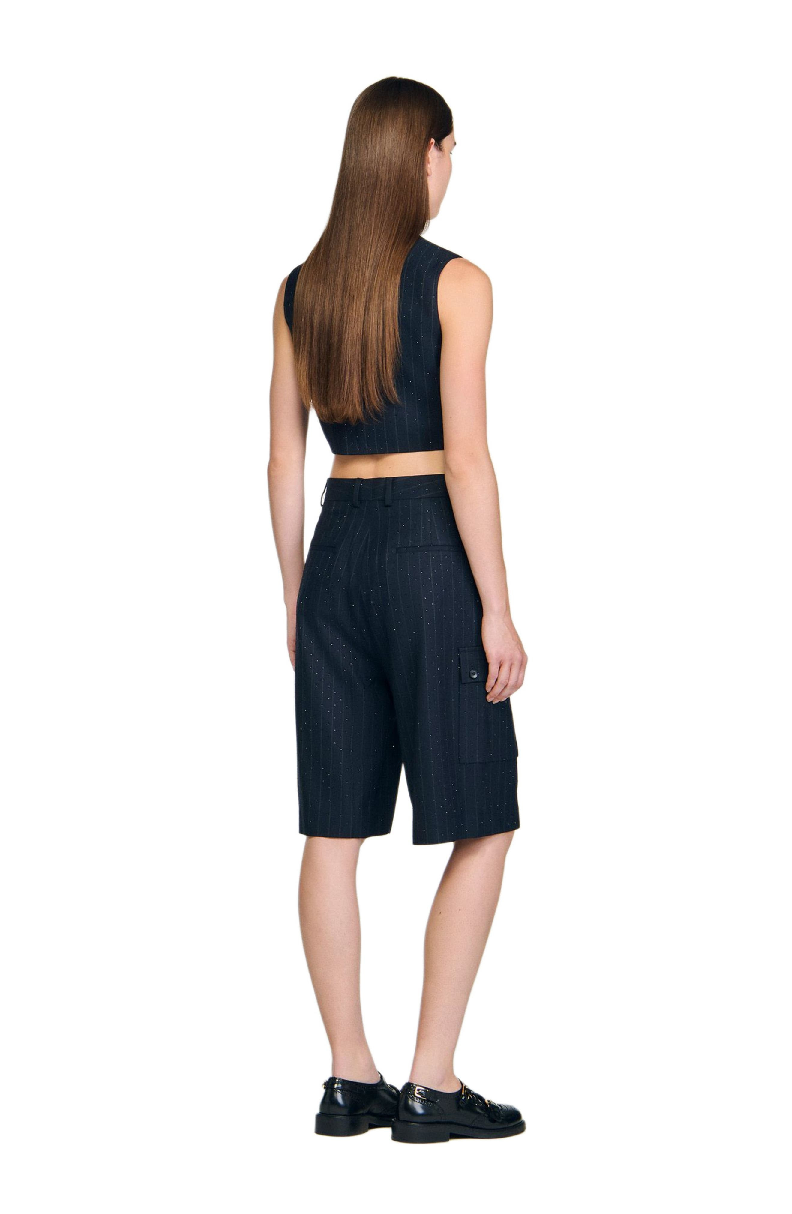 SANDRO Rhinestone striped Bermuda in Navy Blue at Nordstrom - 3