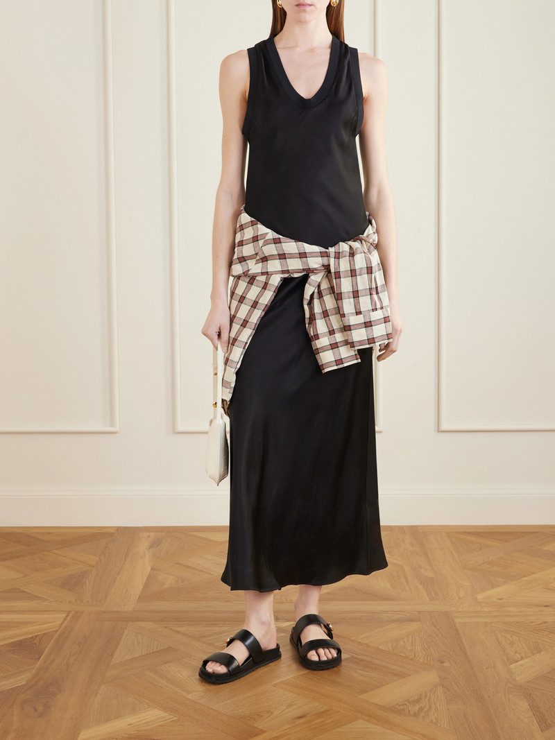 AMI Paris Ribbed-knit Trimmed Satin Maxi Dress outlook
