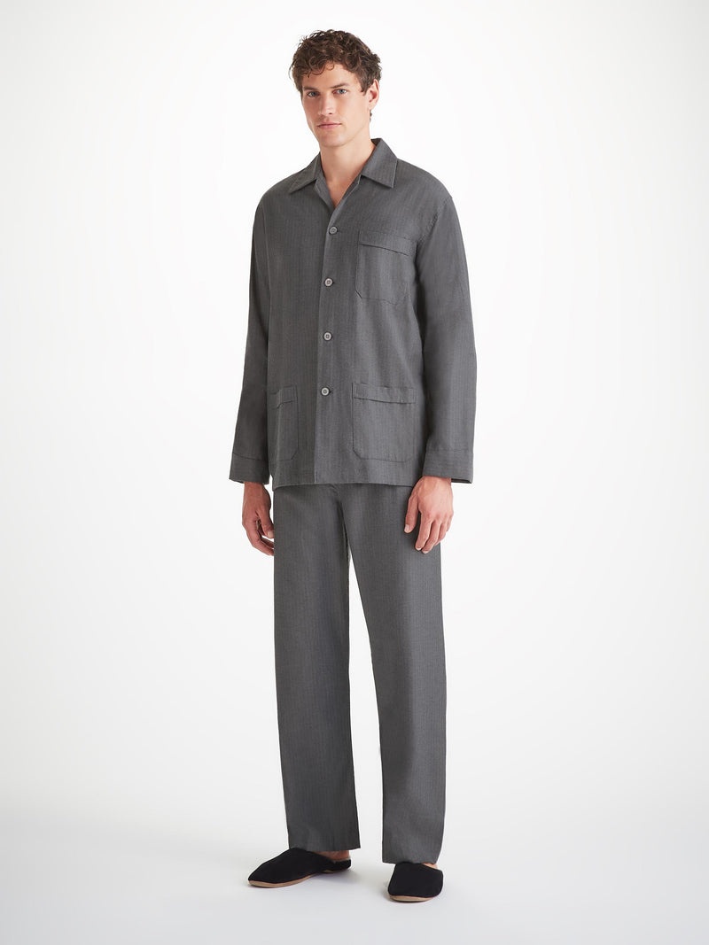 Men's Classic Fit Pajamas Balmoral Brushed Cotton Charcoal - 3