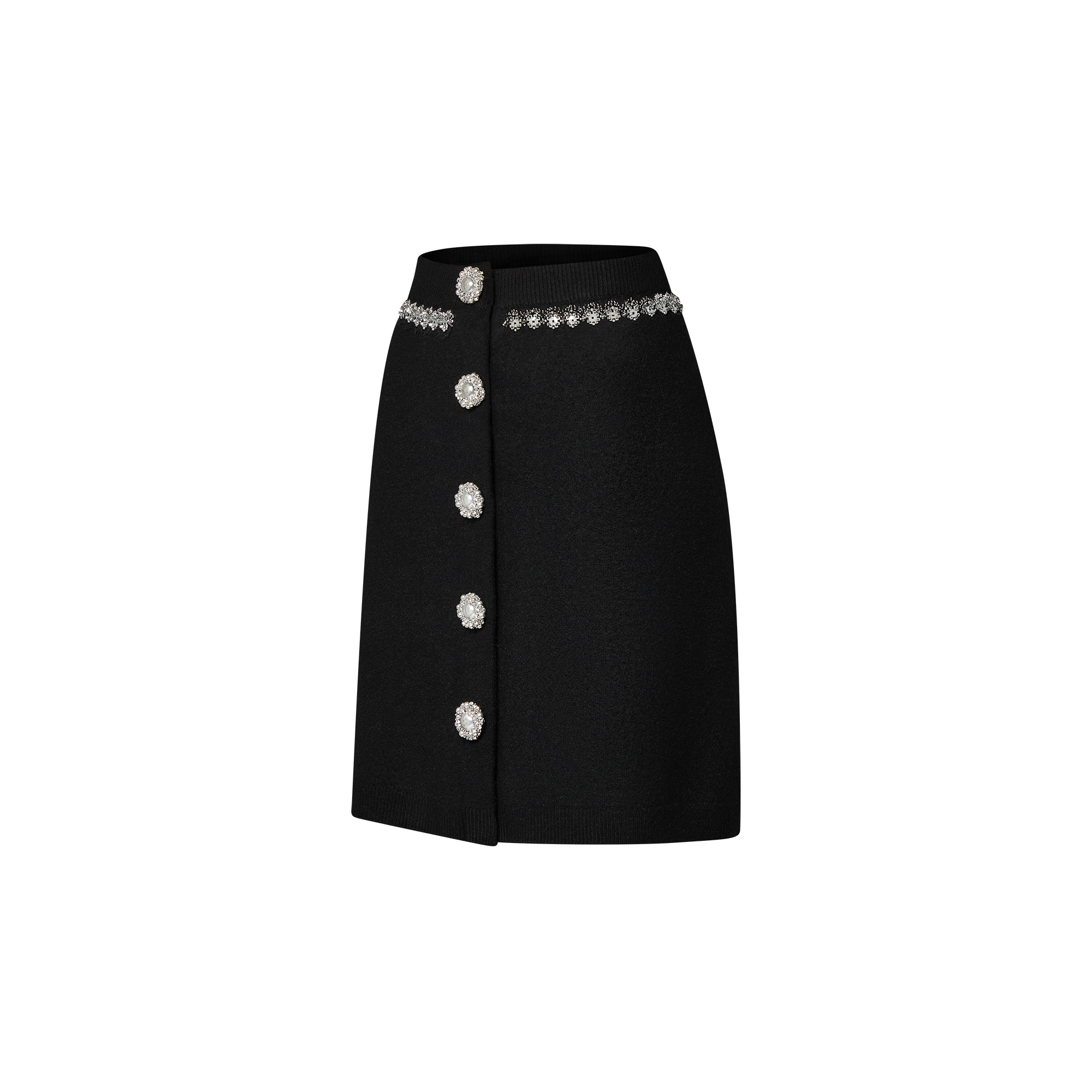 Jewel Button Knit Skirt - 2