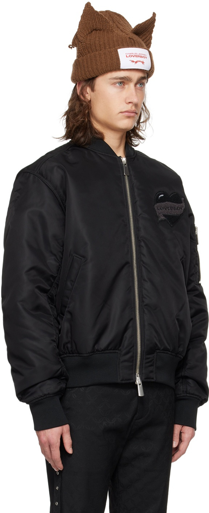 CHARLES JEFFREY LOVERBOY Black Varsity Bomber Jacket outlook