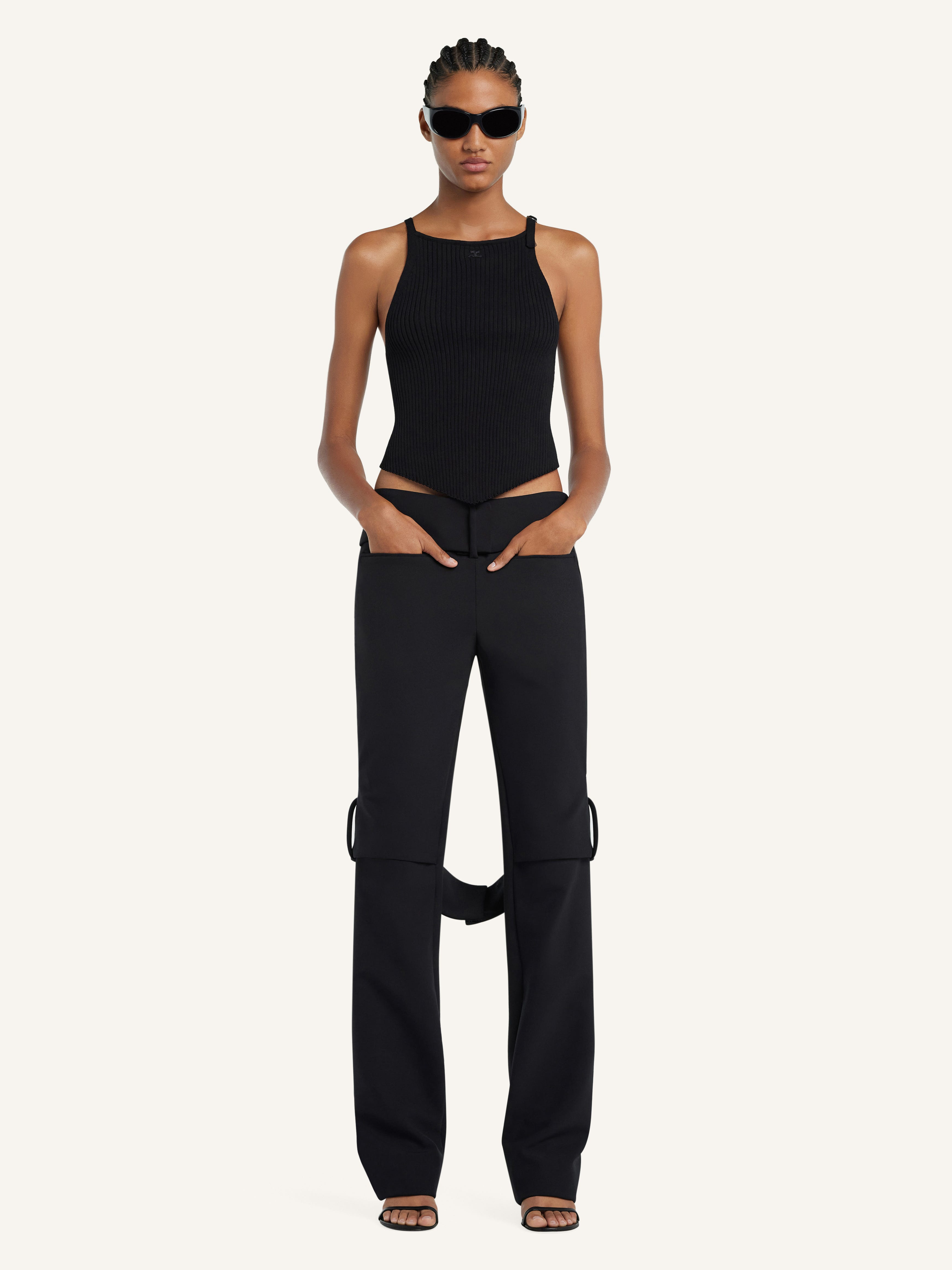 POINTY BUCKLE RIB KNIT TOP - 2