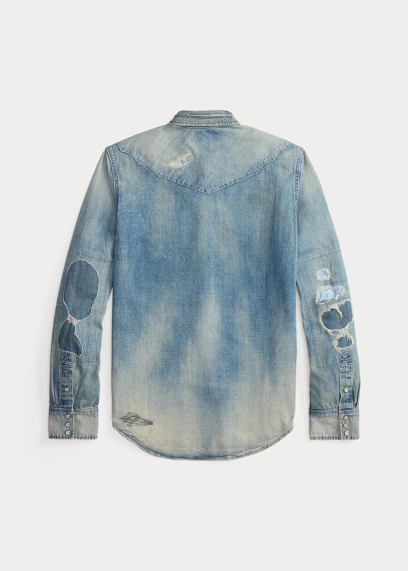 RRL by Ralph Lauren Slim Fit Repaired Denim Western Shirt outlook