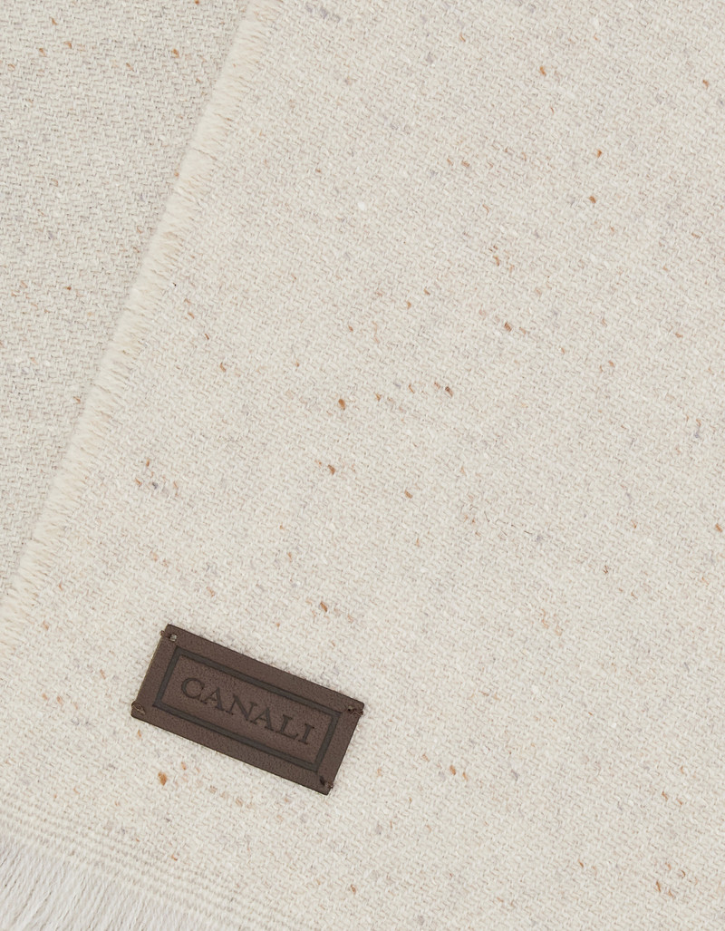 BEIGE BUTTONED-EFFECT VIRGIN CASHMERE WOOL AND SILK SCARF 3