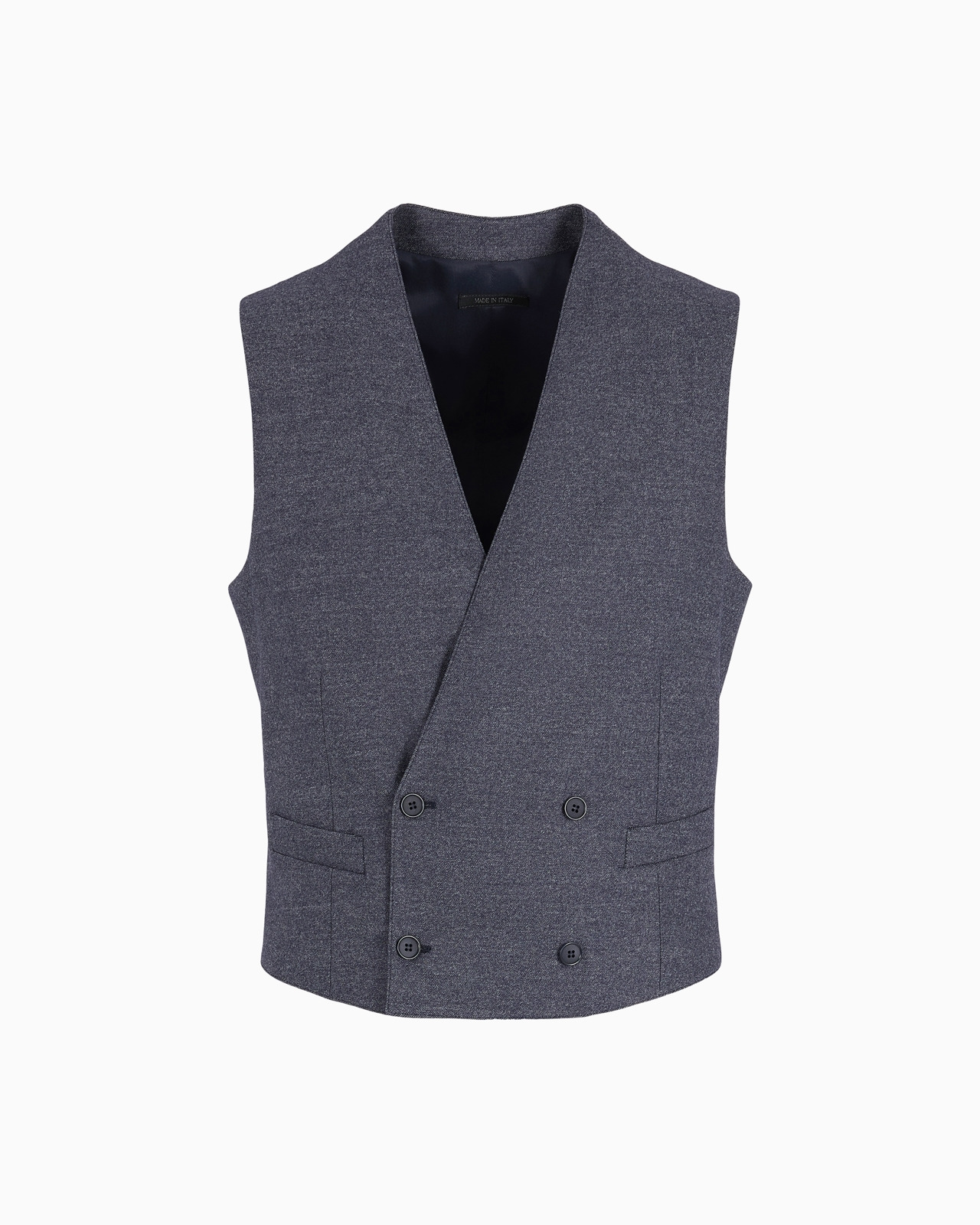 Double breasted waistcoat in denim-effect virgin wool and cashmere - 1