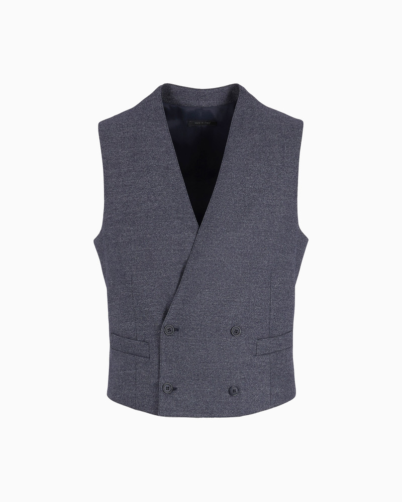 Double breasted waistcoat in denim-effect virgin wool and cashmere 1