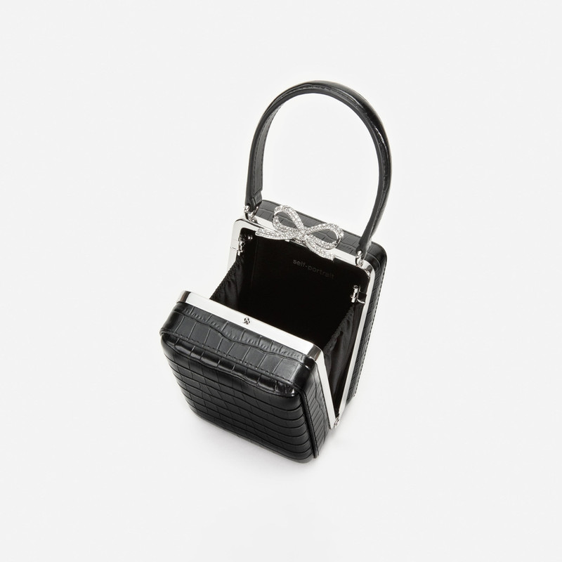 self-portrait Black Croc Leather Micro Bag outlook
