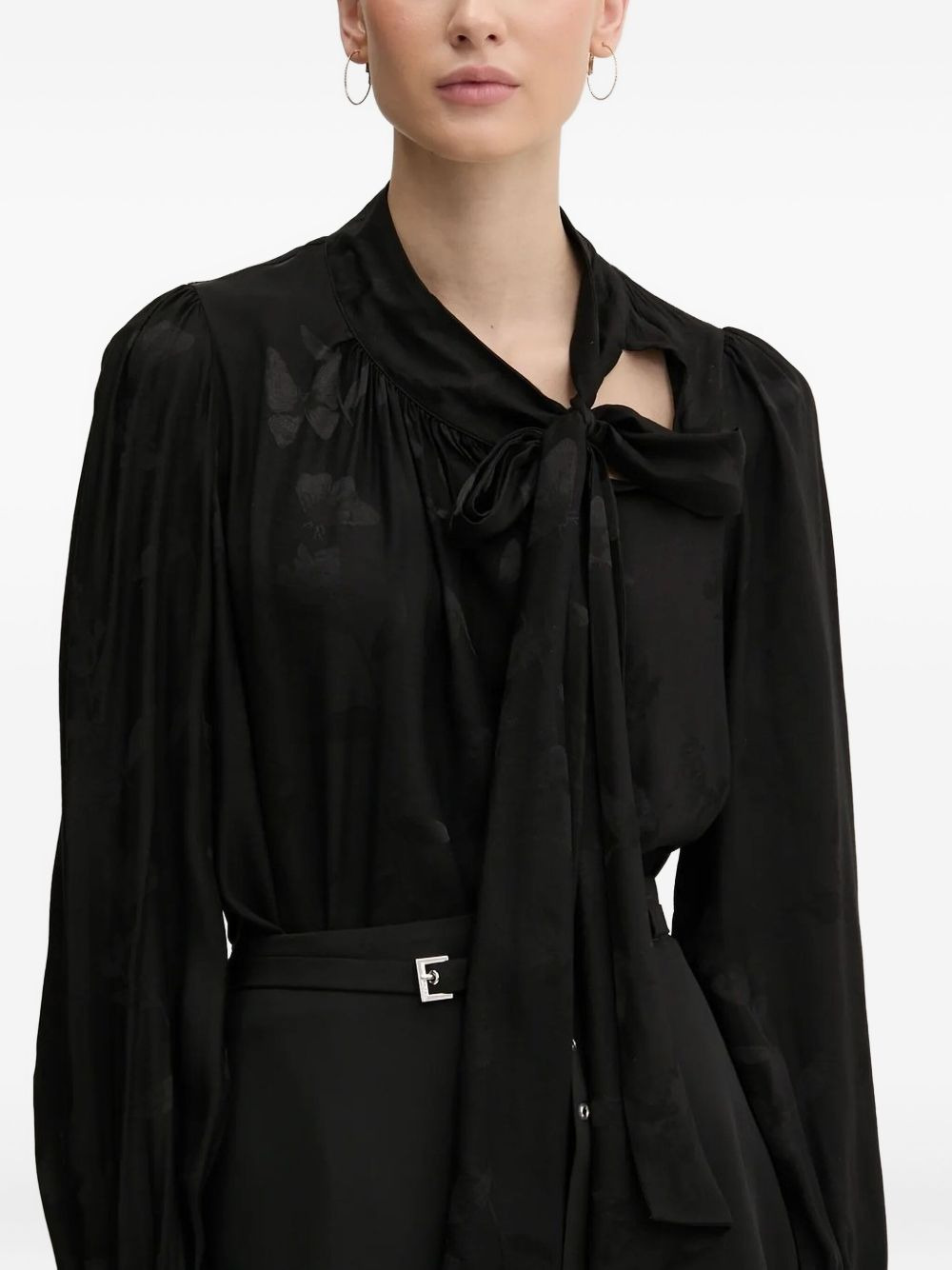 butterfly-pattern tie-neck blouse - 3
