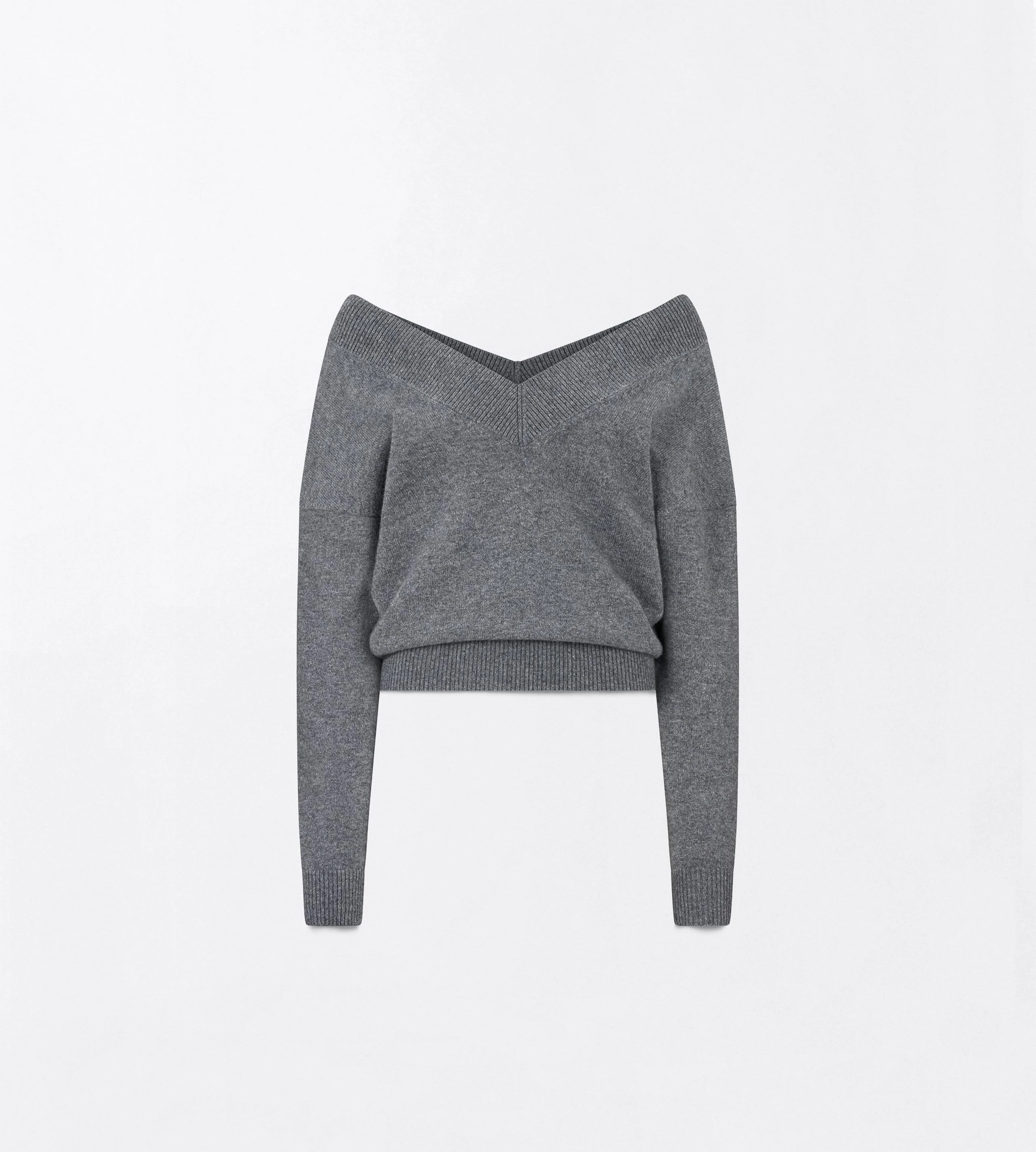 CASHMERE OFF THE SHOULDER V-NECK TOP - 1