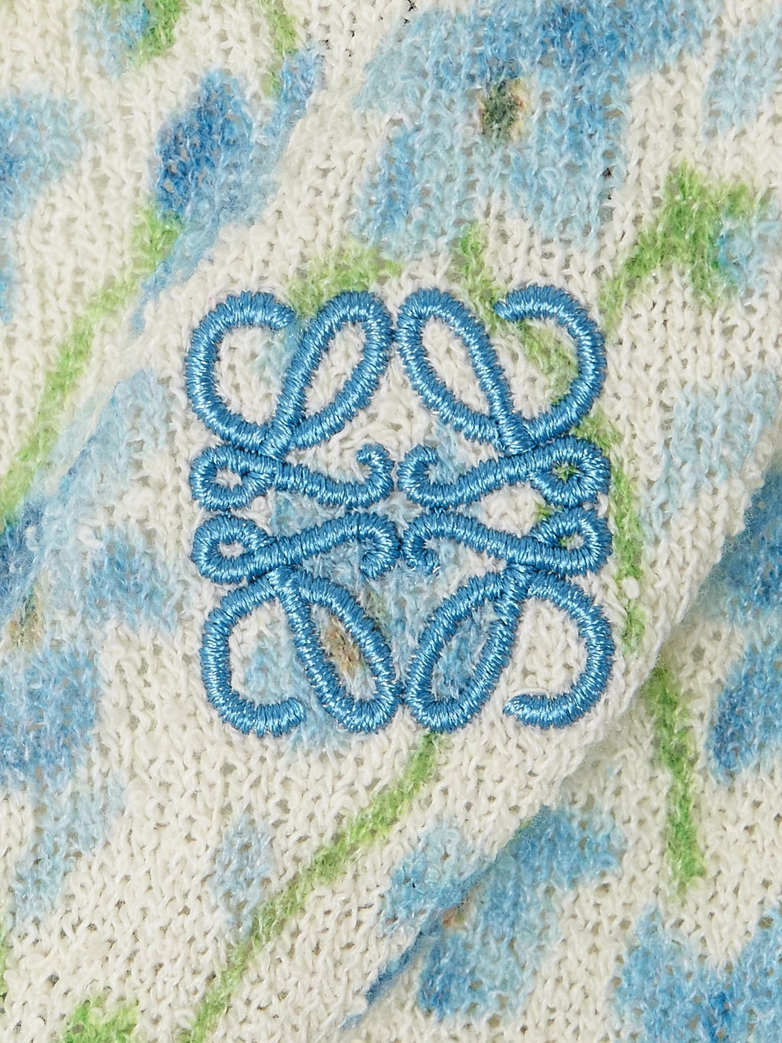 Embroidered floral-print cotton-blend T-shirt Blue - 4