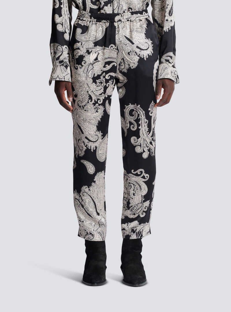 Paisley print silk trousers 5