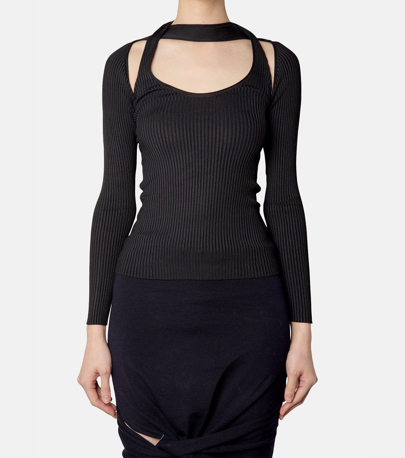 Long Sleeve Cut-Out Knit Top - 2