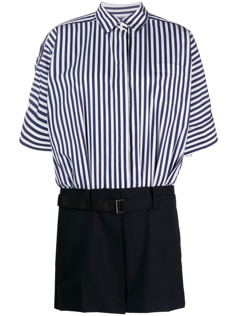 striped-panelled shirt dress - 1