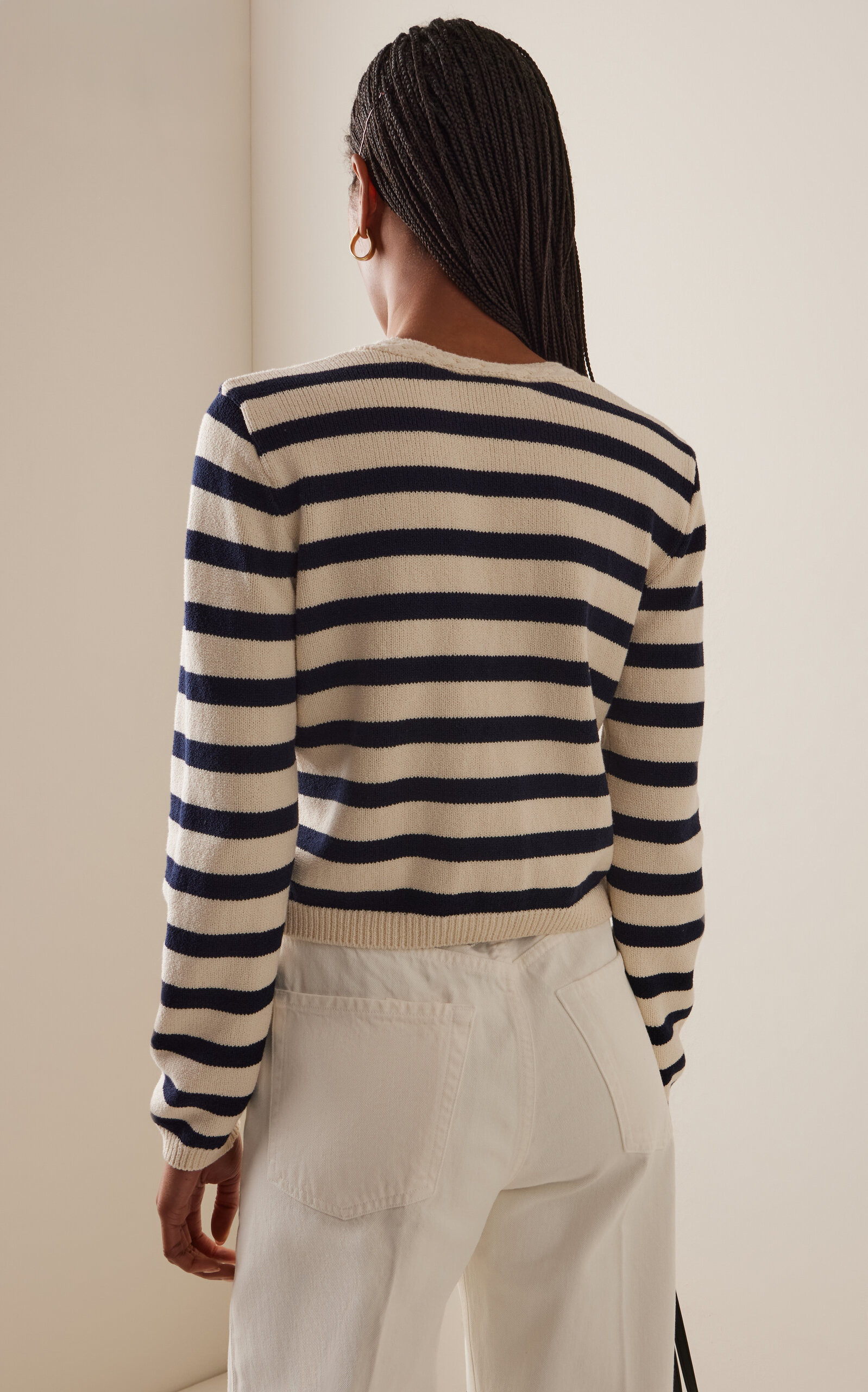 The Harbor Striped Cotton-Blend Cardigan navy - 4