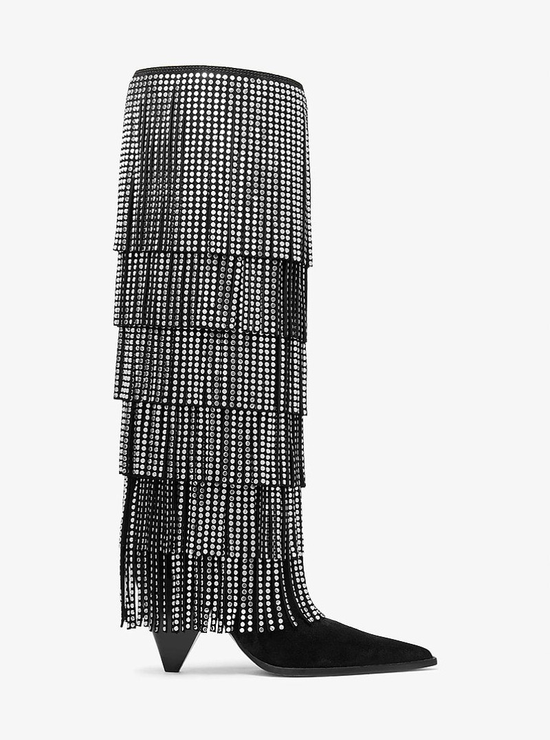 Jayla Embellished Leather Fringed Boot 1