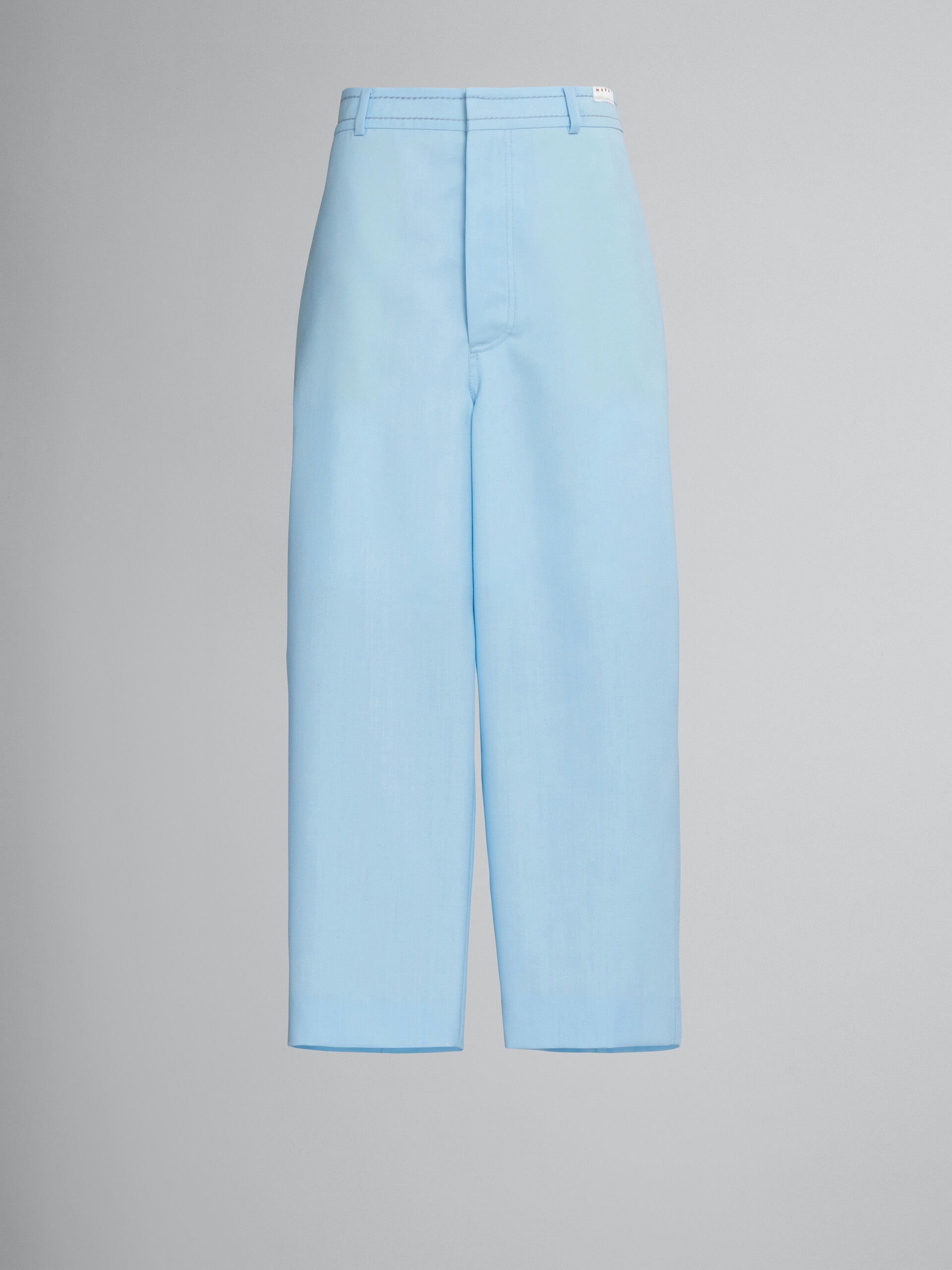 CROPPED TROUSERS IN LIGHT BLUE TROPICAL WOOL - 1