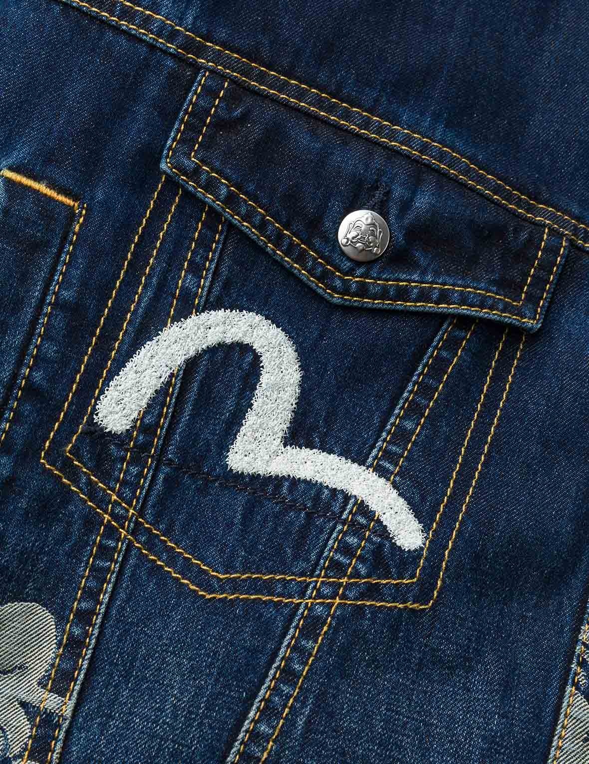 Allover Godhead Jacquard and Seagull Embroidery Loose Fit Deconstructive Denim Jacket - 9
