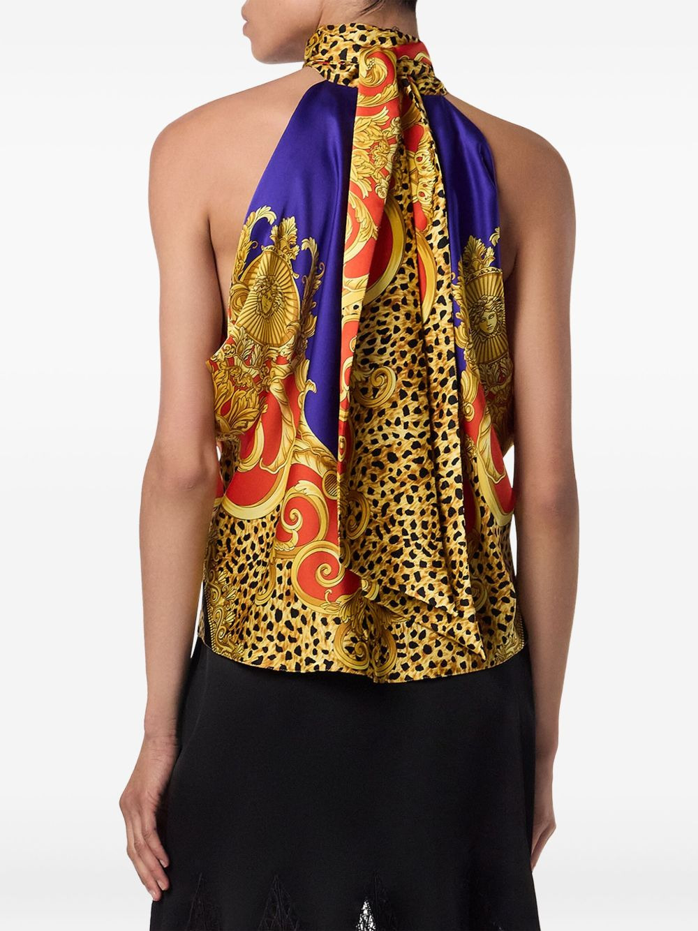 baroque-print halterneck top - 4