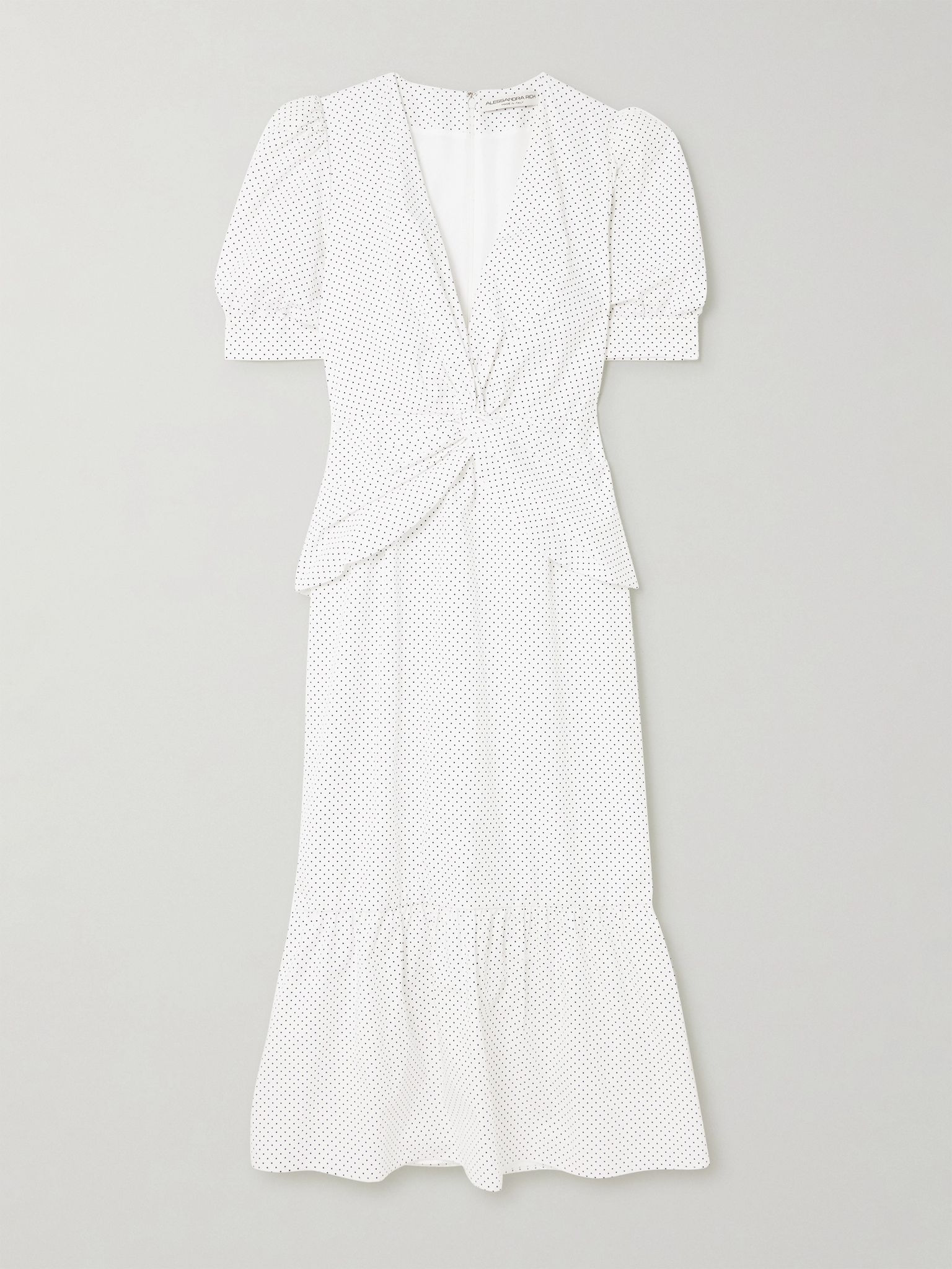 Twist-front gathered printed cotton-poplin midi dress White - 1
