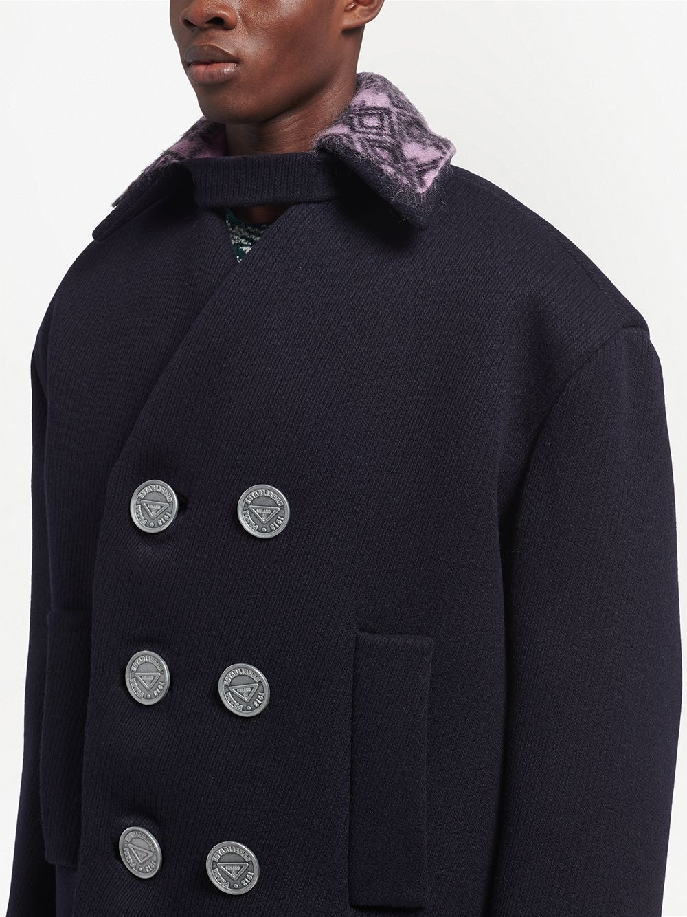 contrast-collar double-breasted wool coat - 5