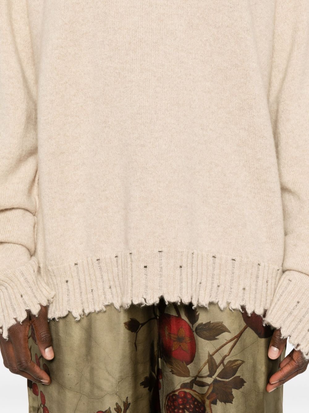 high-neck frayed-hem sweater - 5