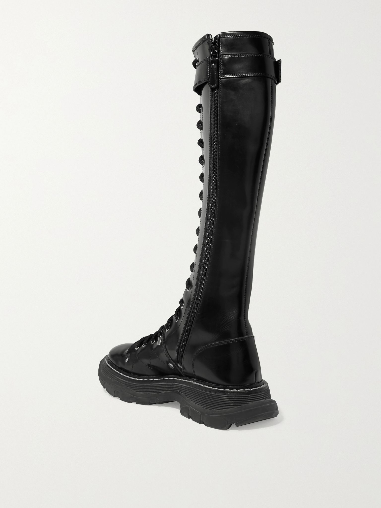 Slick glossed-leather exaggerated-sole knee boots Black - 3